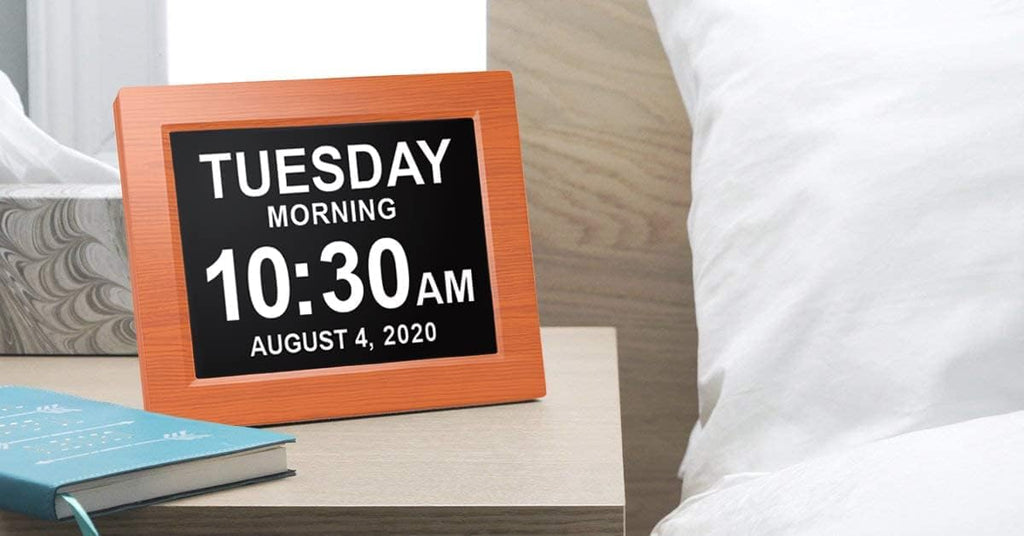 Pokanic Digital Calendar Date Multi Alarm Clock 8 inch Large Display Auto-Dimming Electic Desk Table Wall Mount Office, Home, Kitchen, Room, School, Bedroom, Living Room