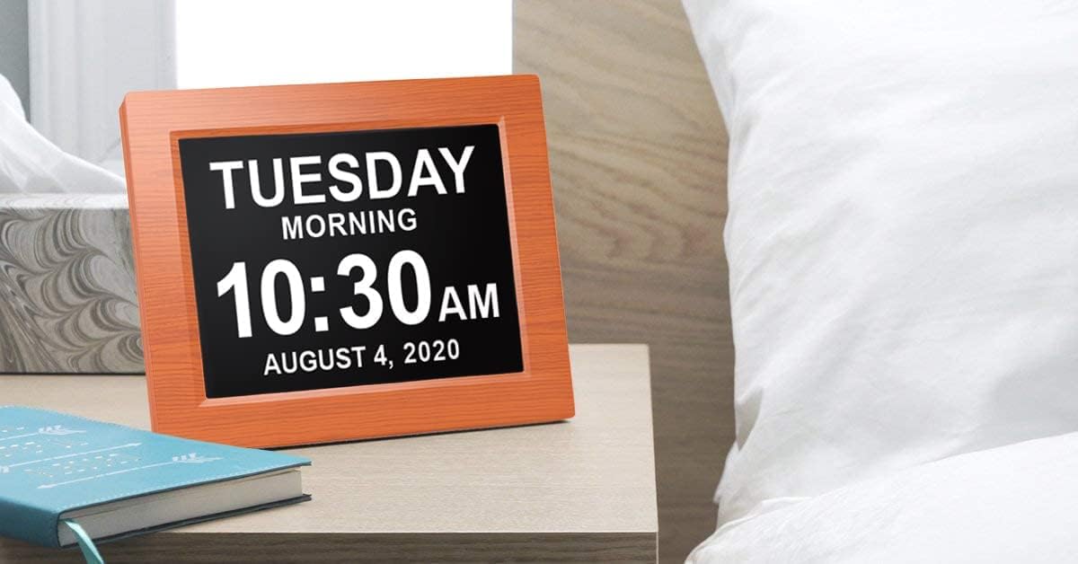 Pokanic Digital Calendar Date Multi Alarm Clock 8 inch Large Display Auto-Dimming Electic Desk Table Wall Mount Office, Home, Kitchen, Room, School, Bedroom, Living Room