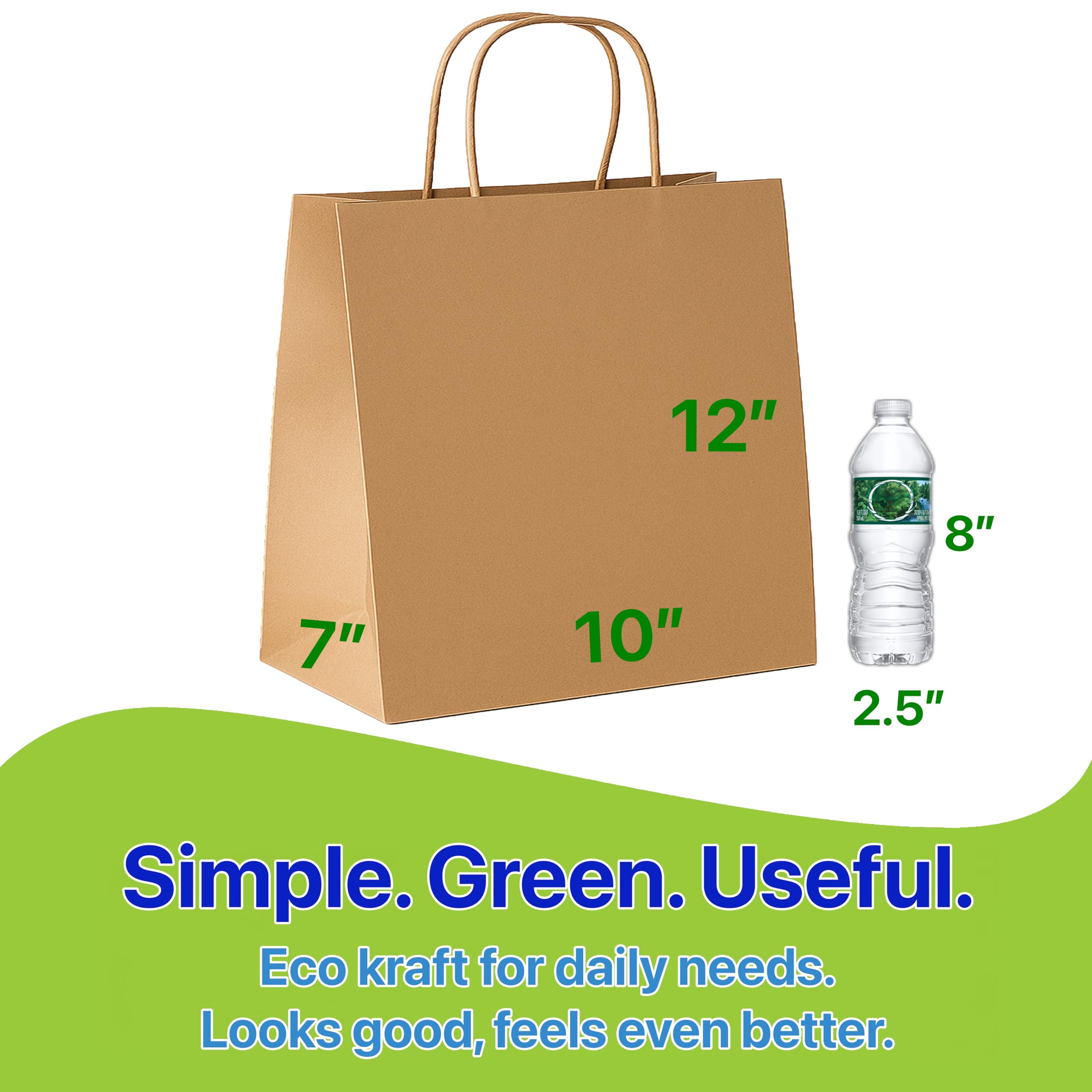 Pokanic Brown Kraft Paper Lunch Bags with Handles – [ Bags] x [ Inch] Reusable & Recyclable, Strong for Meal Prep, To-Go, Takeout, Parties & Small Business Use