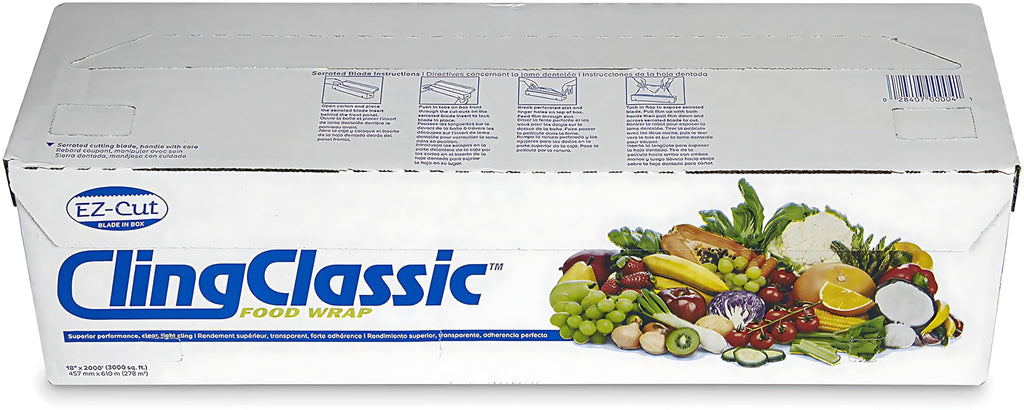 Pokanic Cling Plastic Wrap Classic Food Stretch Film Roll Clear ZipSafe Blade Cutter Easy to Cut Dispenser PVC BPA-Free Microwave & Freezer Safe Securely Seal Home Commercial Use