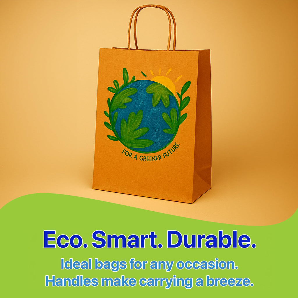 Pokanic Brown Kraft Paper Lunch Bags with Handles – [ Bags] x [ Inch] Reusable & Recyclable, Strong for Meal Prep, To-Go, Takeout, Parties & Small Business Use