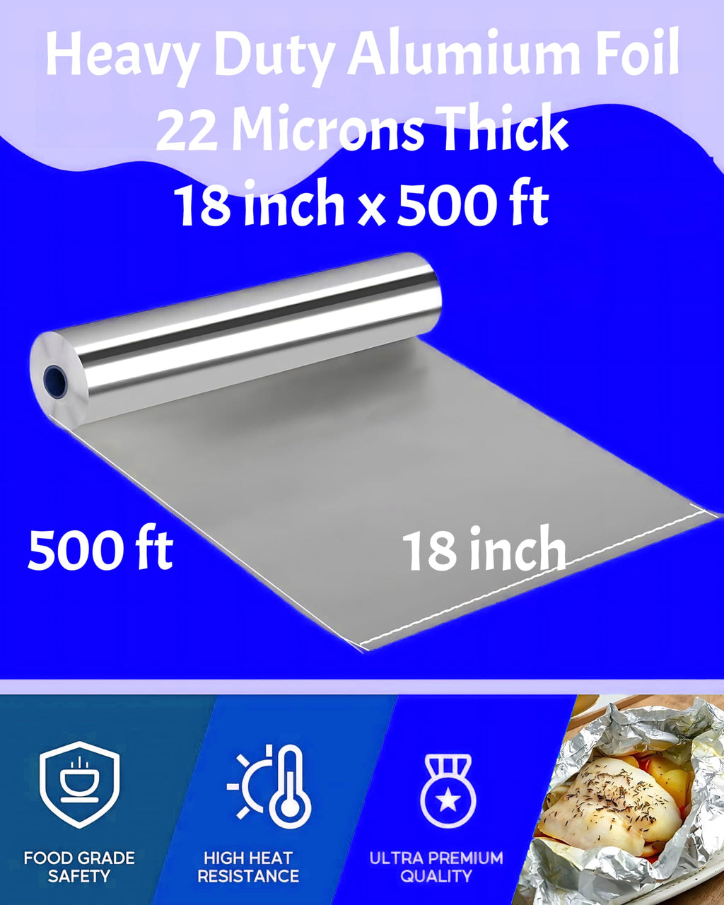 Pokanic Aluminum Foil Wrap Roll 12 in x1000 Feet Long | Industrial Size and Strength | Commercial Grade & Length Foil Wrap for Food Service Industry and Home Use| Strong Silver