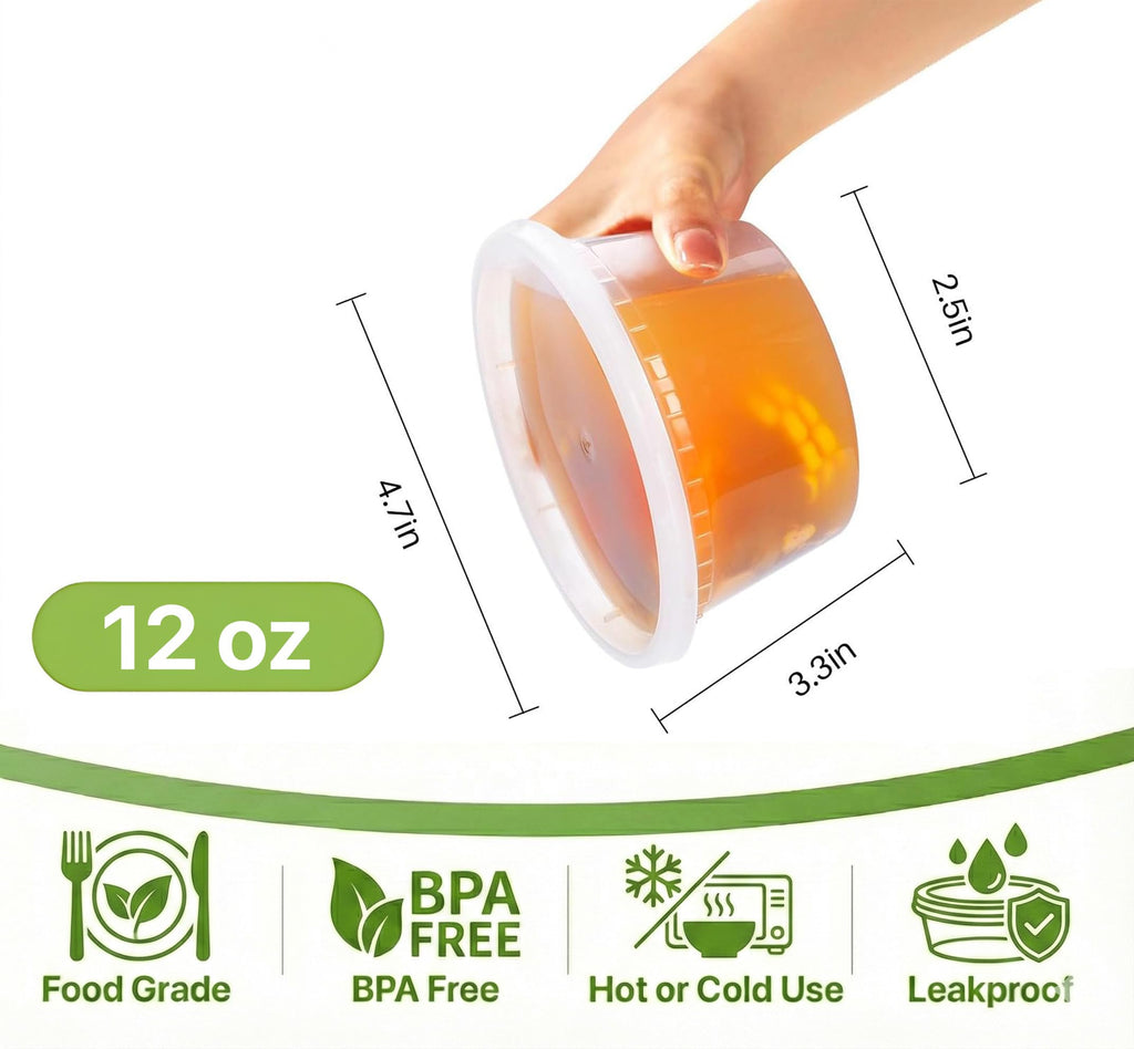 Pokanic Food Storage Containers [50 Set] 16 oz Plastic Deli Containers with Lids Slime Soup Meal Prep Containers | BPA Free | Stackable | Leakproof | Microwave/Dishwasher/Freezer Safe