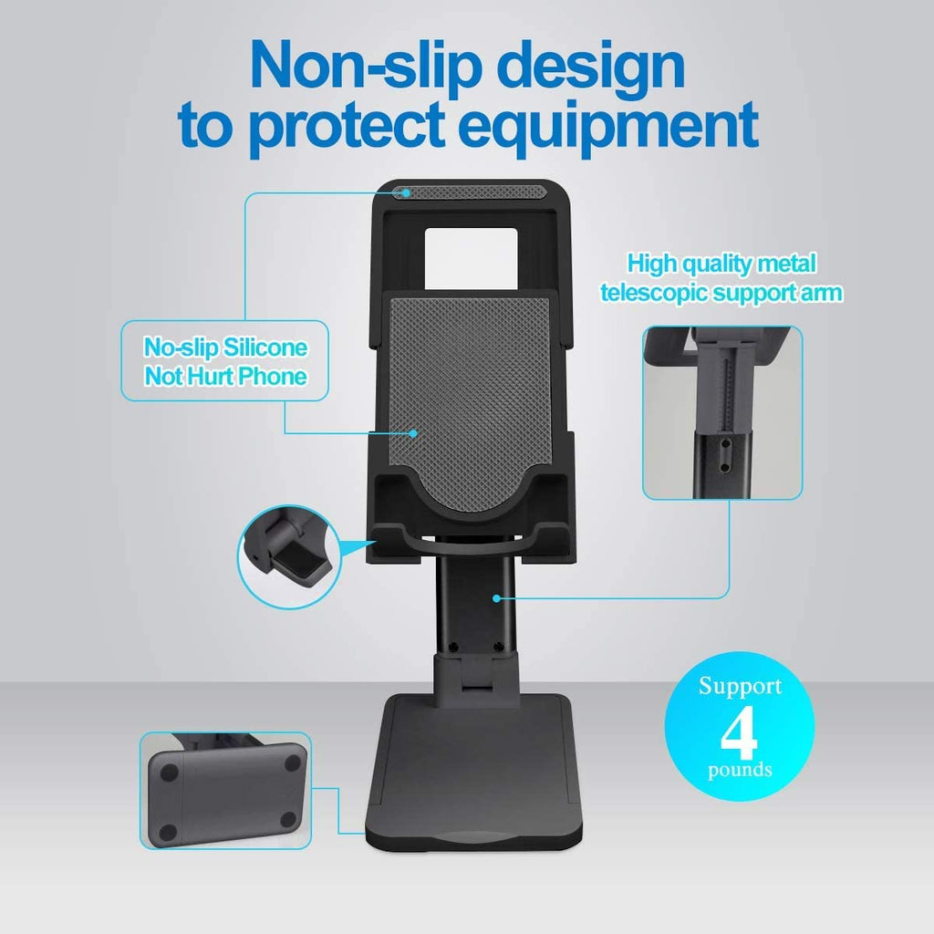 Pokanic Cellphone Tablet Stand Mount Fully Foldable Dock Holder Cradle Charger Station Desk Room Office School Kitchen Travel Portable Adjustable Multi-Angle Non-Slip Durable Stable