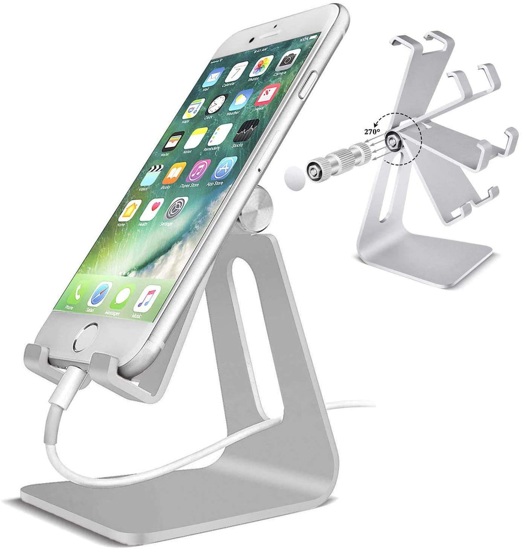 Pokanic Phone & Tablet Stand Adjustable Multi‑Angle Aluminum Phone & Tablet Stand Non‑Slip Dock/Cradle/Charging Station for Desktop, Bed, Kitchen, Office