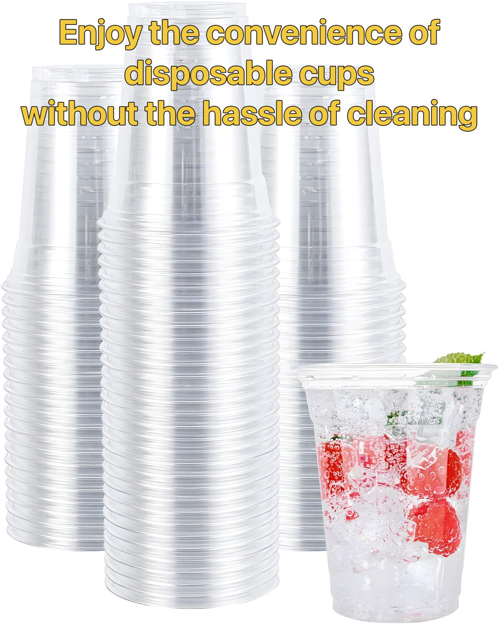 Pokanic Plastic Clear Cups [ oz] with Lids and Straws [ Set] Disposable Cold Beverage Drinking Iced Coffee Water Juice Tea Party Travel Cafe School Office Home Kitchen