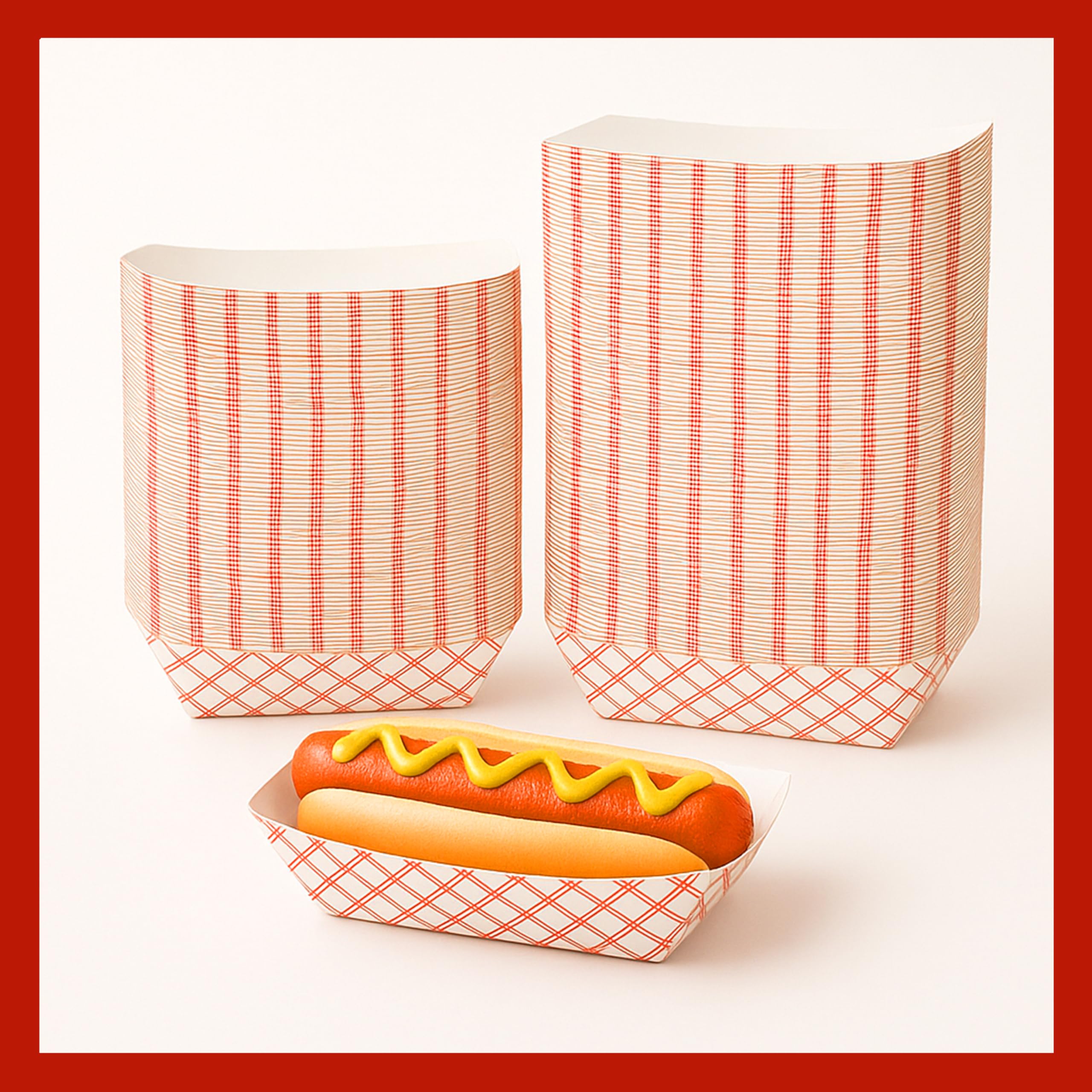 Pokanic Checkered Kraft Paper Boat Trays [ lb] x [ Pack] Disposable [ x x x] Containers Bowls Baskets Heavy-Duty Foods Snacks Hot Dogs Sandwich Burgers Popcorn Chips Tacos Nachos