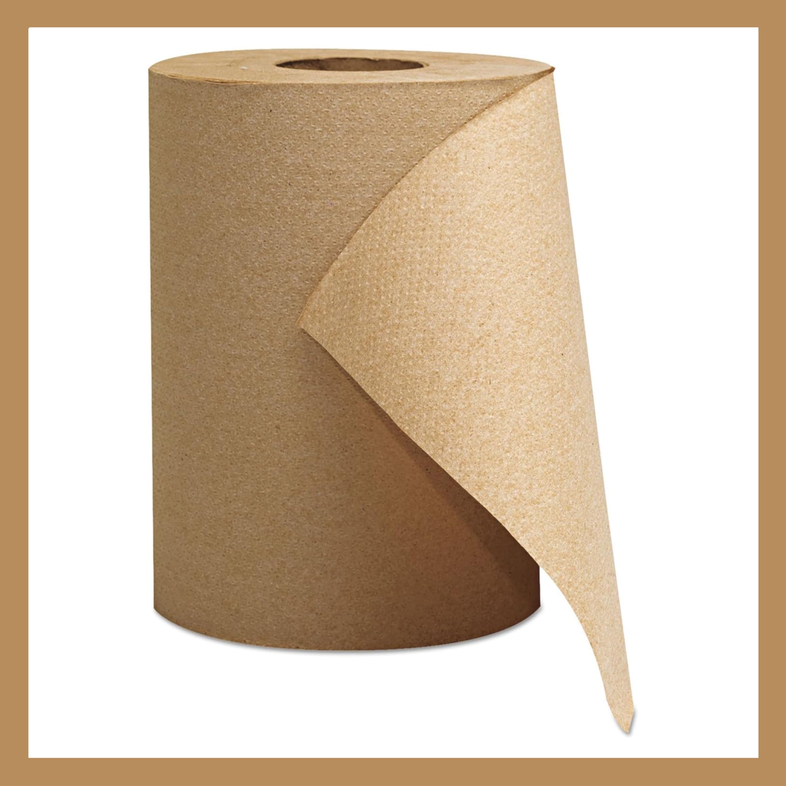Pokanic Paper Hand Towel 6 Rolls Natural Brown 8" 350 ft 1 Ply Hardwound Universal 100% Recycled Fiber Compatible with Tork Dispensers Restrooms Kitchen