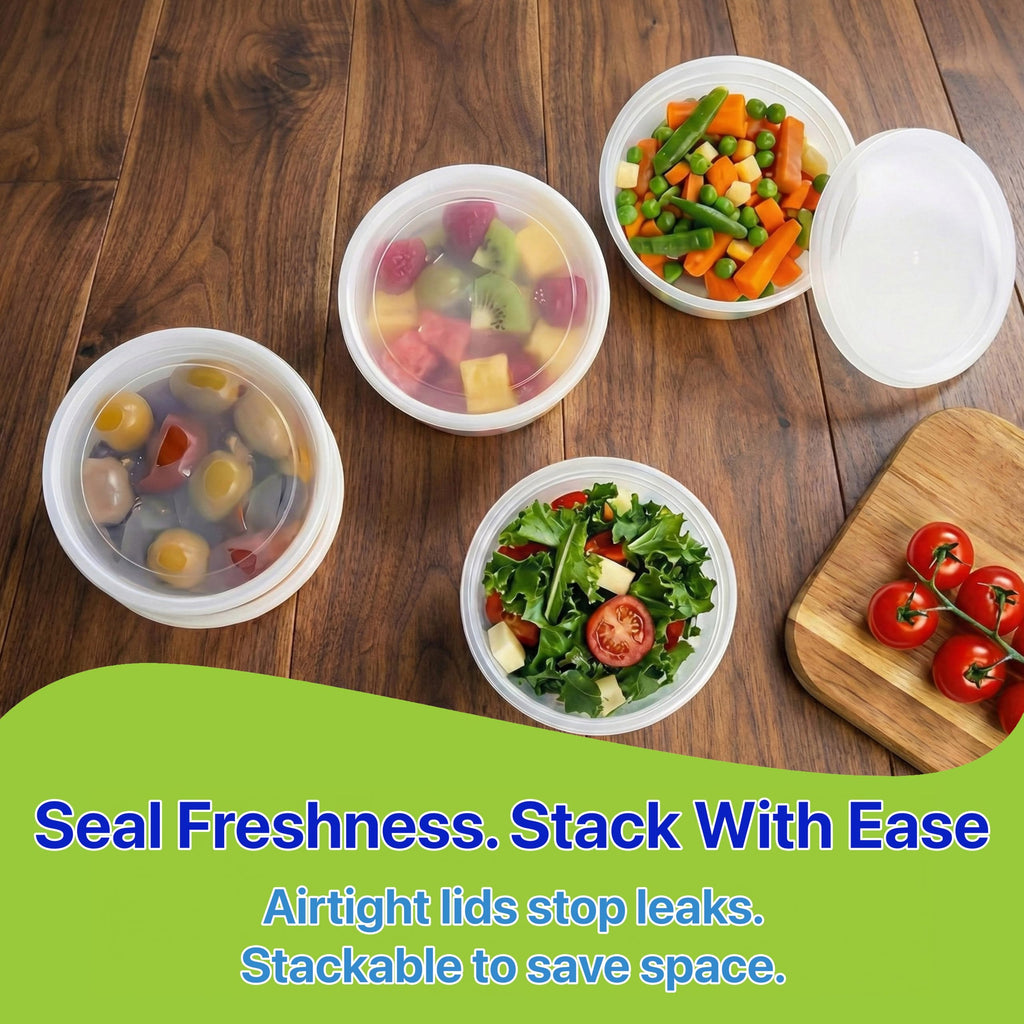 Pokanic Food Storage Containers [50 Set] 16 oz Plastic Deli Containers with Lids Slime Soup Meal Prep Containers | BPA Free | Stackable | Leakproof | Microwave/Dishwasher/Freezer Safe