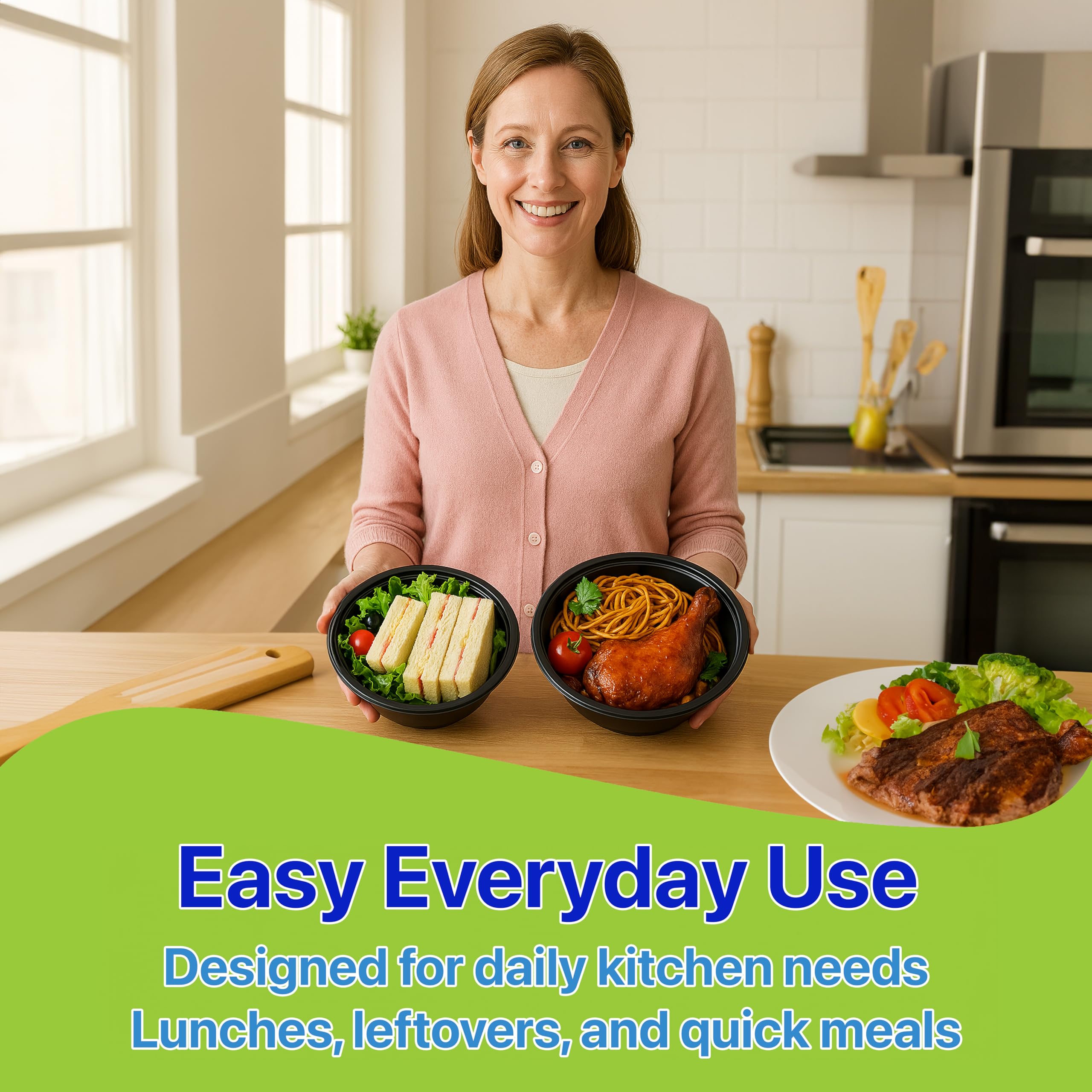 Pokanic Meal Prep Containers Round [ Set] x [ oz] with Lids, 1 compartment, Stackable, Reusable, Leakproof, Food Safe, Microwave, Freezer & Dishwasher Safe for Food Prep Storage