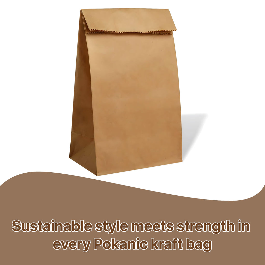 Pokanic Lunch Brown Paper Bags x 500 pcs (10 x 5 x 3 inch) Bulk Kraft 4 lb Capacity Eco Friendly Reusable Heavy DutyDisposable for Grocery Snacks Crafts Lunch Sandwich Food