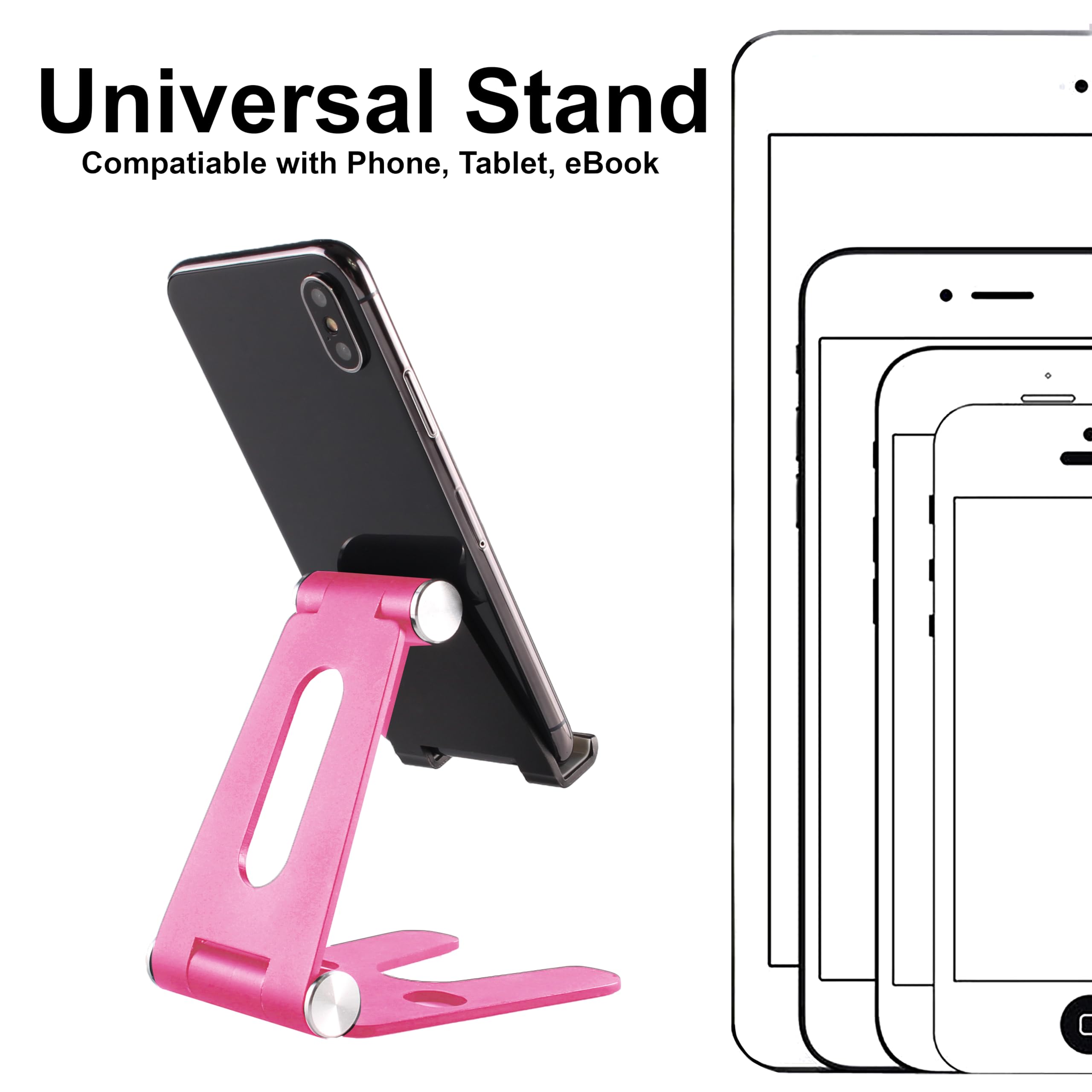 Pokanic Fully Foldable Multi-Angle Aluminum Phone & Tablet Stand - Adjustable Dock Holder for Desk, Bed, Office, School, Kitchen, Travel - Portable Charger Station Organizer