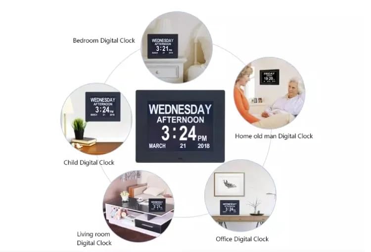 Pokanic Digital Calendar Date Multi Alarm Clock 8 inch Large Display Auto-Dimming Electic Desk Table Wall Mount Office, Home, Kitchen, Room, School, Bedroom, Living Room