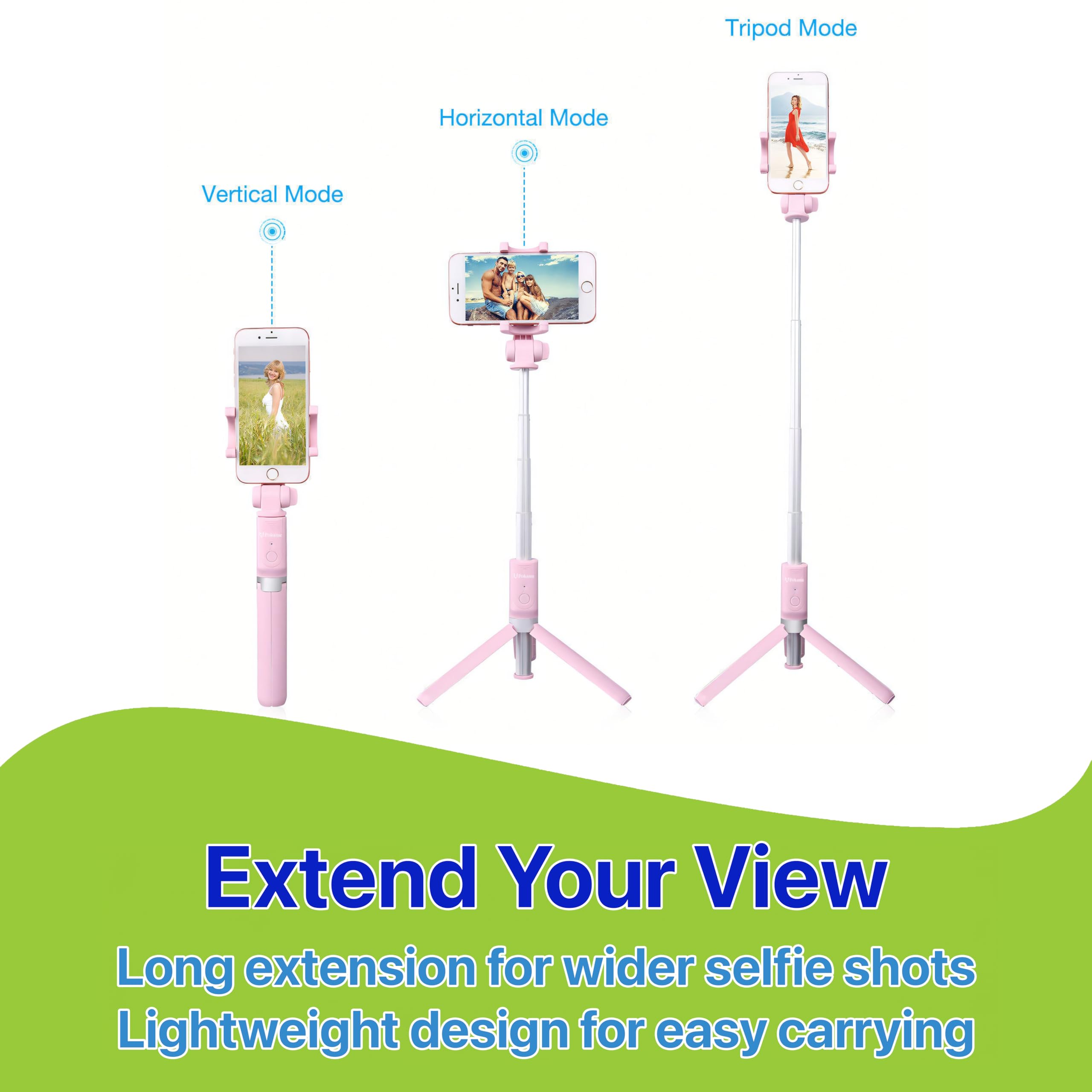 Pokanic Selfie Stick Tripod with Wireless Remote Controller Pouch Extendable Adjustable Stand Mount Light-Weight V-Log Compatible with All Apple iPhone, Samsung Galaxy