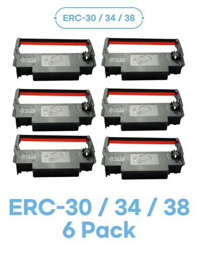 ERC 30 / 34 / 38 Ink Ribbon Cartridge Black and Red Compatible Epson TM 200, TMU 220, TMU230 Printers (6 Pack)