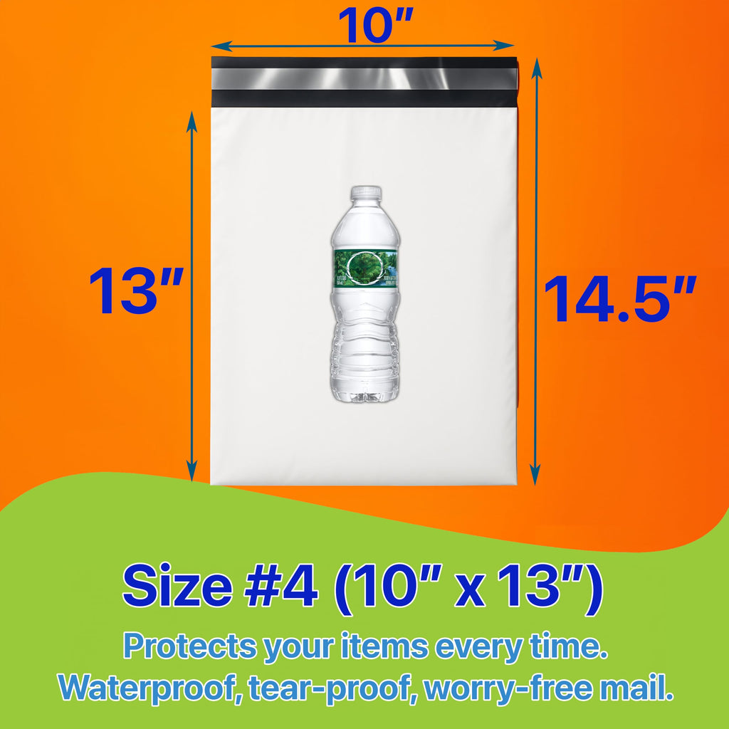 Pokanic Poly Mailers White Bags [Size #5] - [12" x 15.5"] x [100 Pack] 2 mil, Shipping Envelope Self-Sealing Envelopes Plastic Mailing Durable Water-Resistant Strong Adhesive