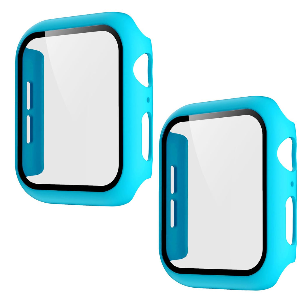 Pokanic [2 Pack Compatible with Apple Watch 9 8 7 6 5 4 3 2 1 SE Series iWatch 9H Tempered Glass Case Full Screen Protector Cover Scratch