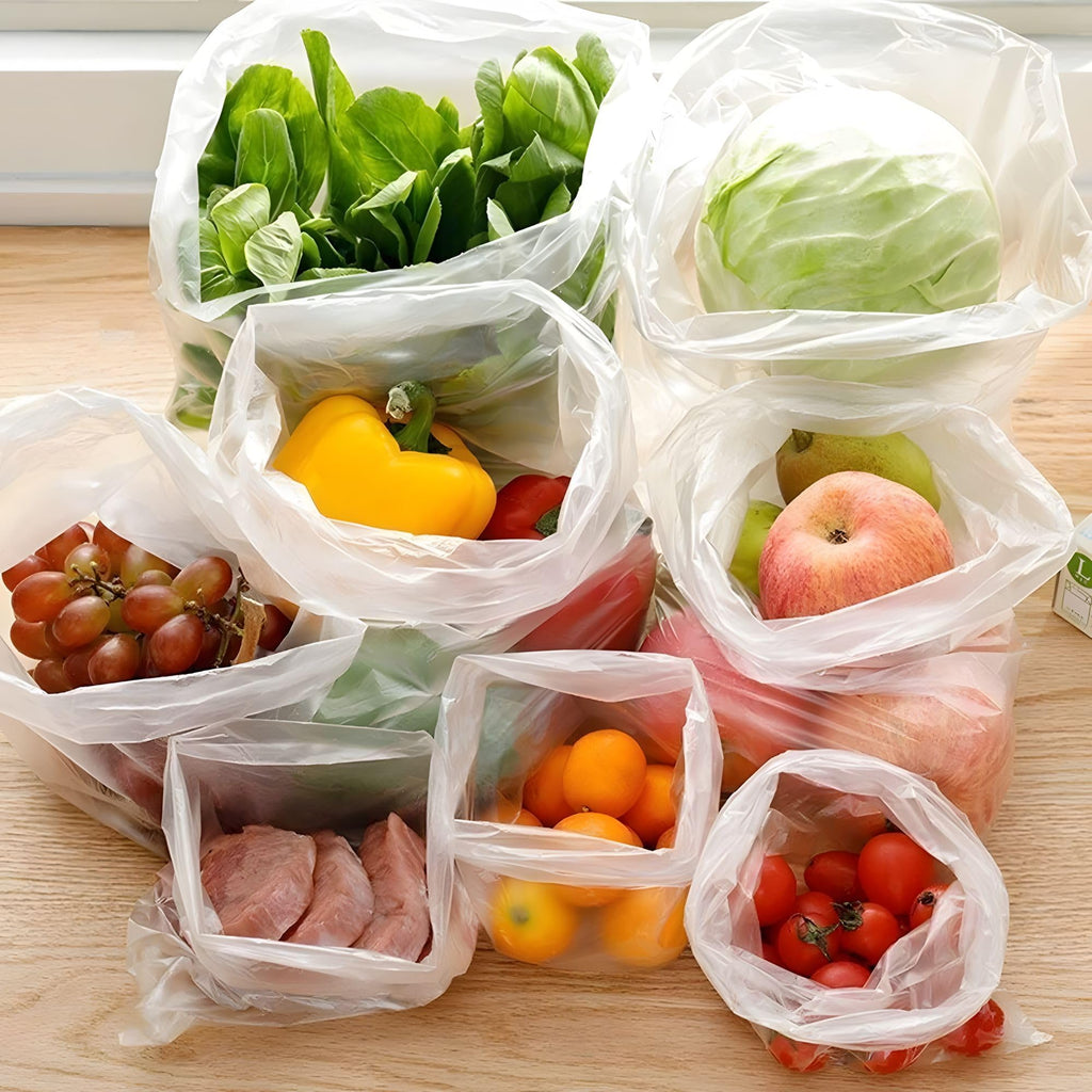 Pokanic Clear Plastic Produce Bags Reusable Washable Freshness Disposable Continuous Roll Easy Peel Off Kitchen Office Grocery Home Use for Produce Food Fruits Bread Storage