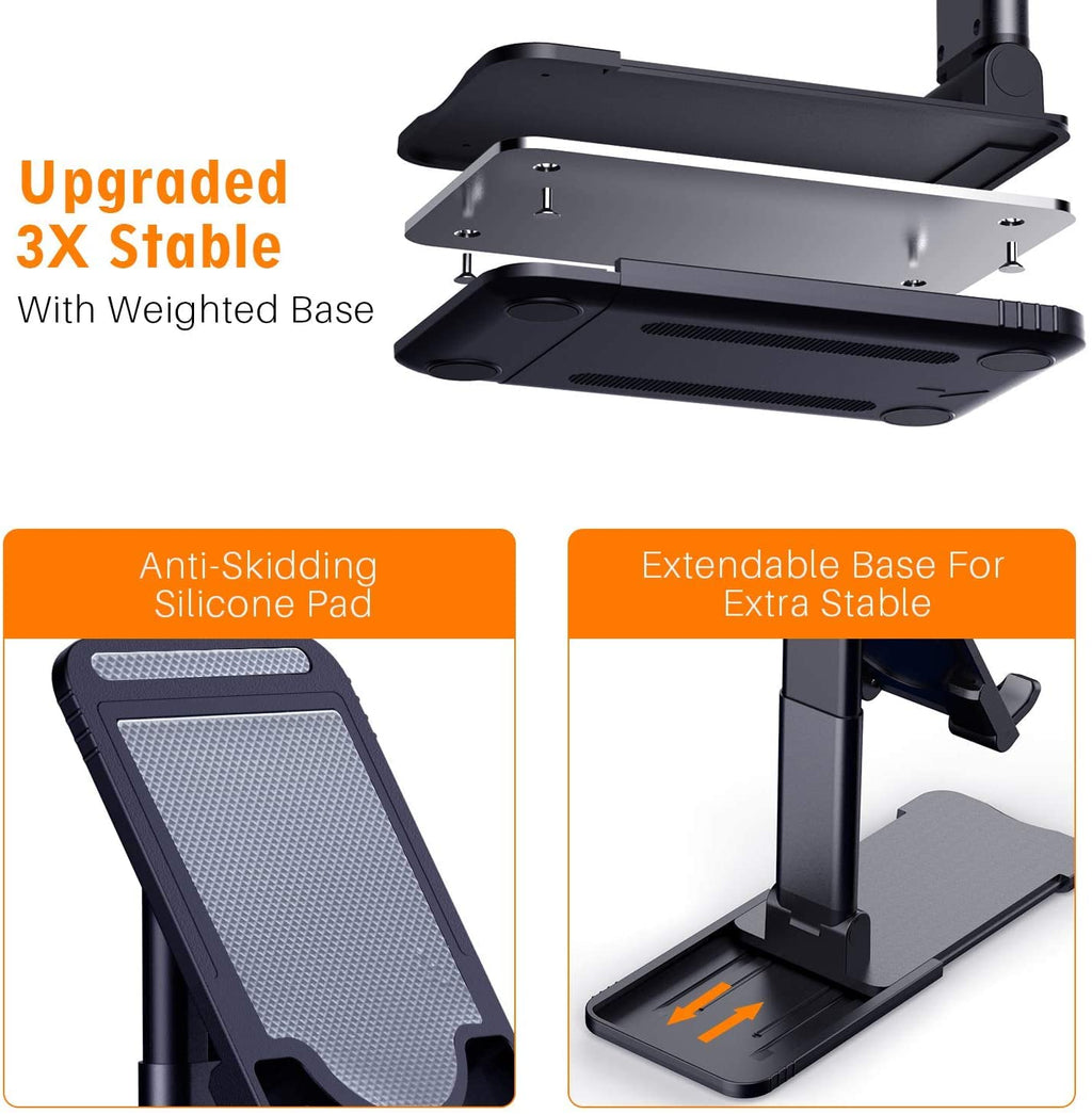 Pokanic Cellphone Tablet Stand Mount Fully Foldable Dock Holder Cradle Charger Station Desk Room Office School Kitchen Travel Portable Adjustable Multi-Angle Non-Slip Durable Stable
