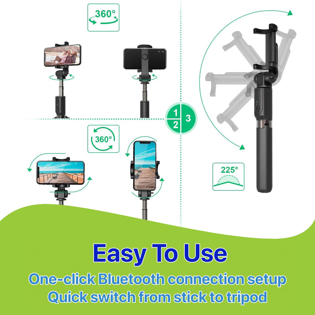 Pokanic Selfie Stick Tripod with Wireless Remote Controller Pouch Extendable Adjustable Stand Mount Light-Weight V-Log Compatible with All Apple iPhone, Samsung Galaxy
