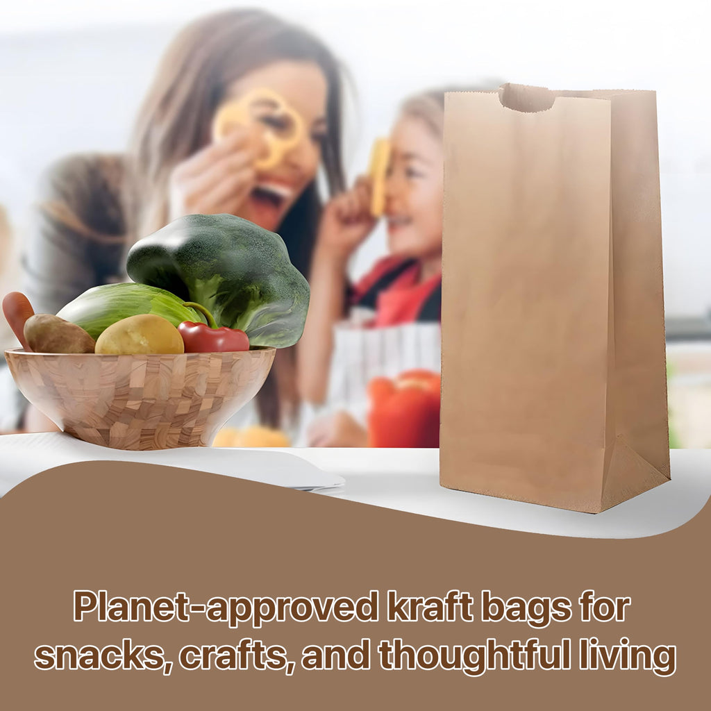 Pokanic Lunch Brown Paper Bags x 500 pcs (10 x 5 x 3 inch) Bulk Kraft 4 lb Capacity Eco Friendly Reusable Heavy DutyDisposable for Grocery Snacks Crafts Lunch Sandwich Food