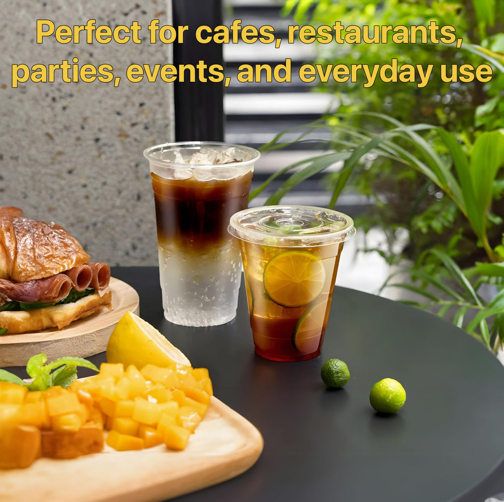 Pokanic Plastic Clear Cups [ oz] with Lids and Straws [ Set] Disposable Cold Beverage Drinking Iced Coffee Water Juice Tea Party Travel Cafe School Office Home Kitchen