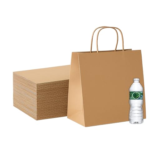 Pokanic Brown Kraft Paper Lunch Bags with Handles – [ Bags] x [ Inch] Reusable & Recyclable, Strong for Meal Prep, To-Go, Takeout, Parties & Small Business Use