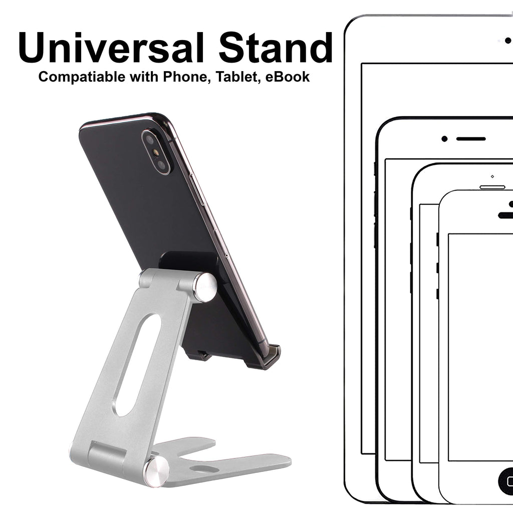 POKANIC Cell Phone Fully Foldable Stand Dock Holder Cradle Mount Organizer Charger Station Table Desk Office School Kitchen Travel Portable Adjustable Multi-Angle Aluminum Pouch