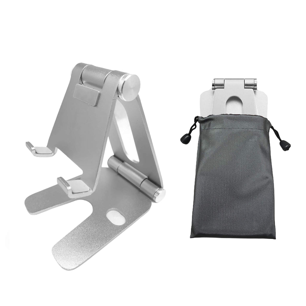 POKANIC Cell Phone Fully Foldable Stand Dock Holder Cradle Mount Organizer Charger Station Table Desk Office School Kitchen Travel Portable Adjustable Multi-Angle Aluminum Pouch