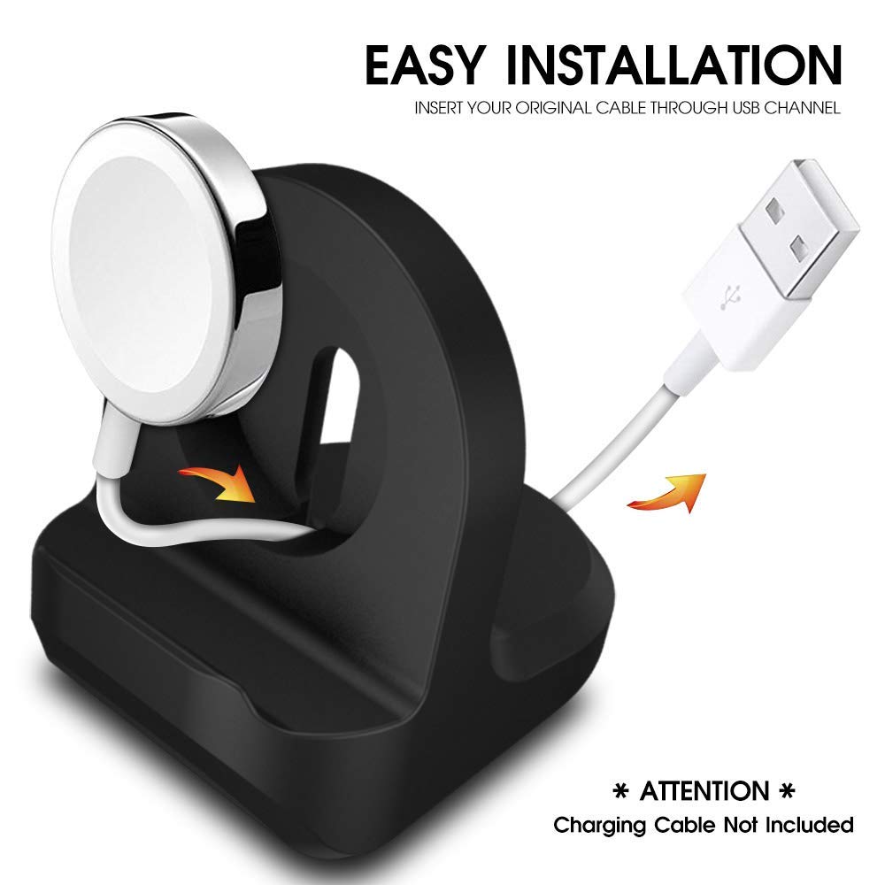 Watch Stand Compatible Apple Watch with All Series and All Models, Silicone Charging Dock with Nightstand Mode and Cable Management Slot, Portable Desk Holder for Home or Travel