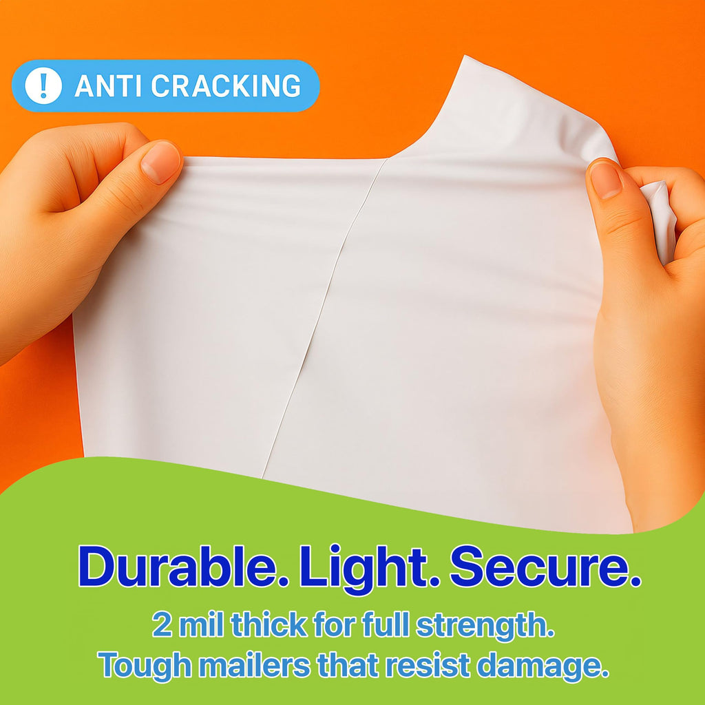 Pokanic Poly Mailers White Bags [Size #5] - [12" x 15.5"] x [100 Pack] 2 mil, Shipping Envelope Self-Sealing Envelopes Plastic Mailing Durable Water-Resistant Strong Adhesive