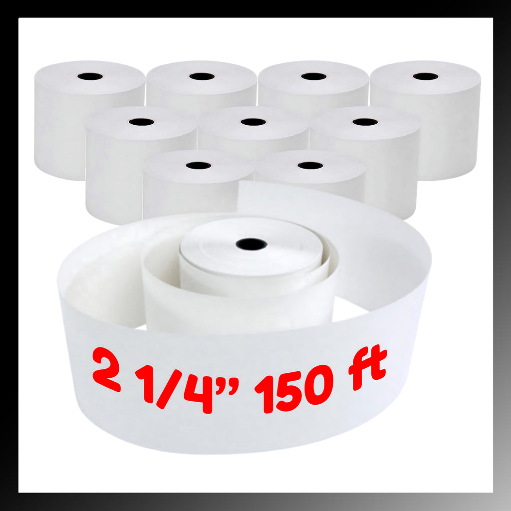 Pokanic 2 1/4 x 150 ft 1 Ply Bond White Paper Rolls 2.25 inch x 150' Adding Machine Kitchen Receipt Printer POS Cash Register Compatible with Epson SNBC Star Sam4s Ellix Bixolon Calculators