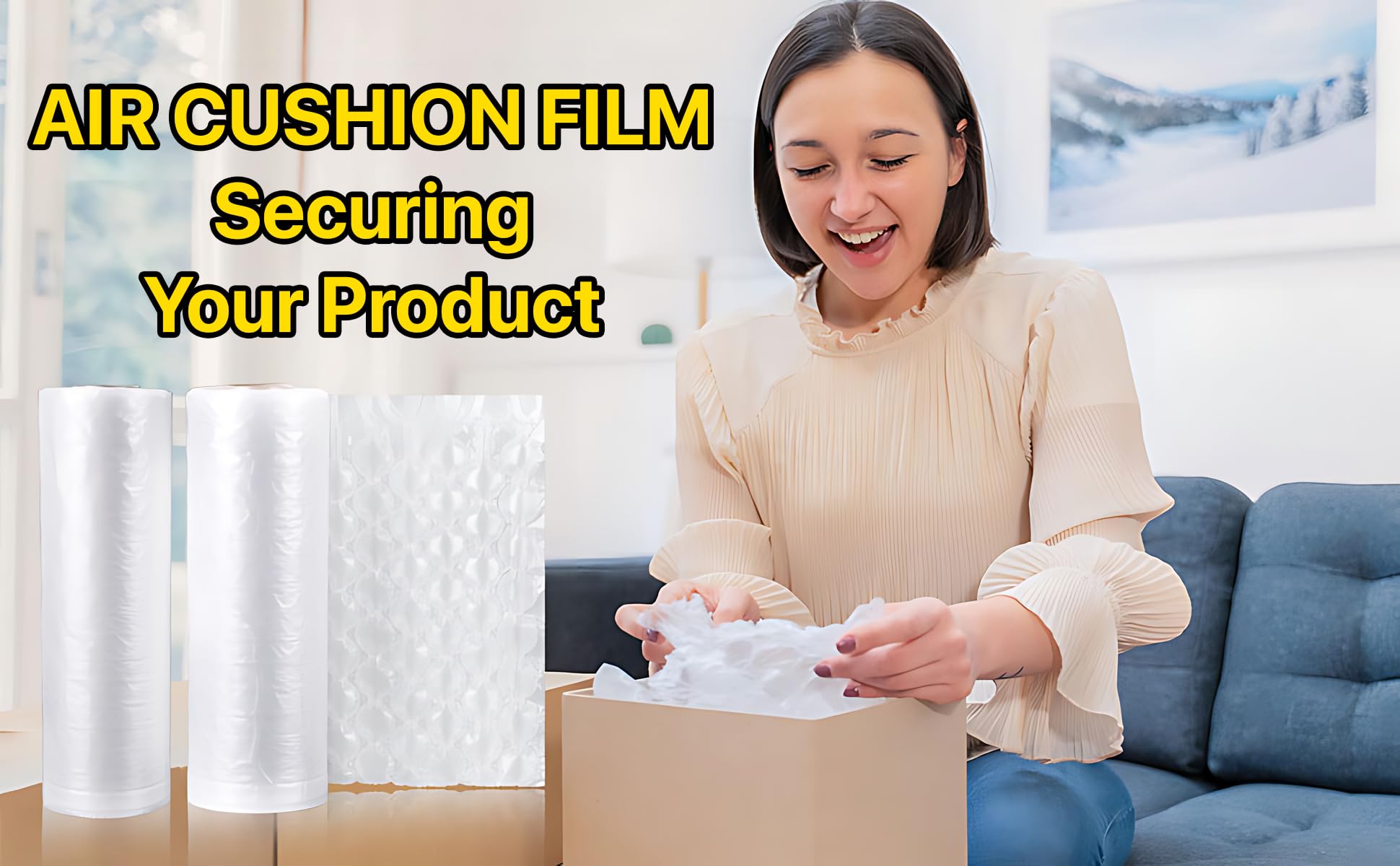 Pokanic Bubble Wrap Air Cushion Roll Inflatable Pillow Bags Film Size 16 x 13 inch, Length 985 ft Packing Shipping Moving