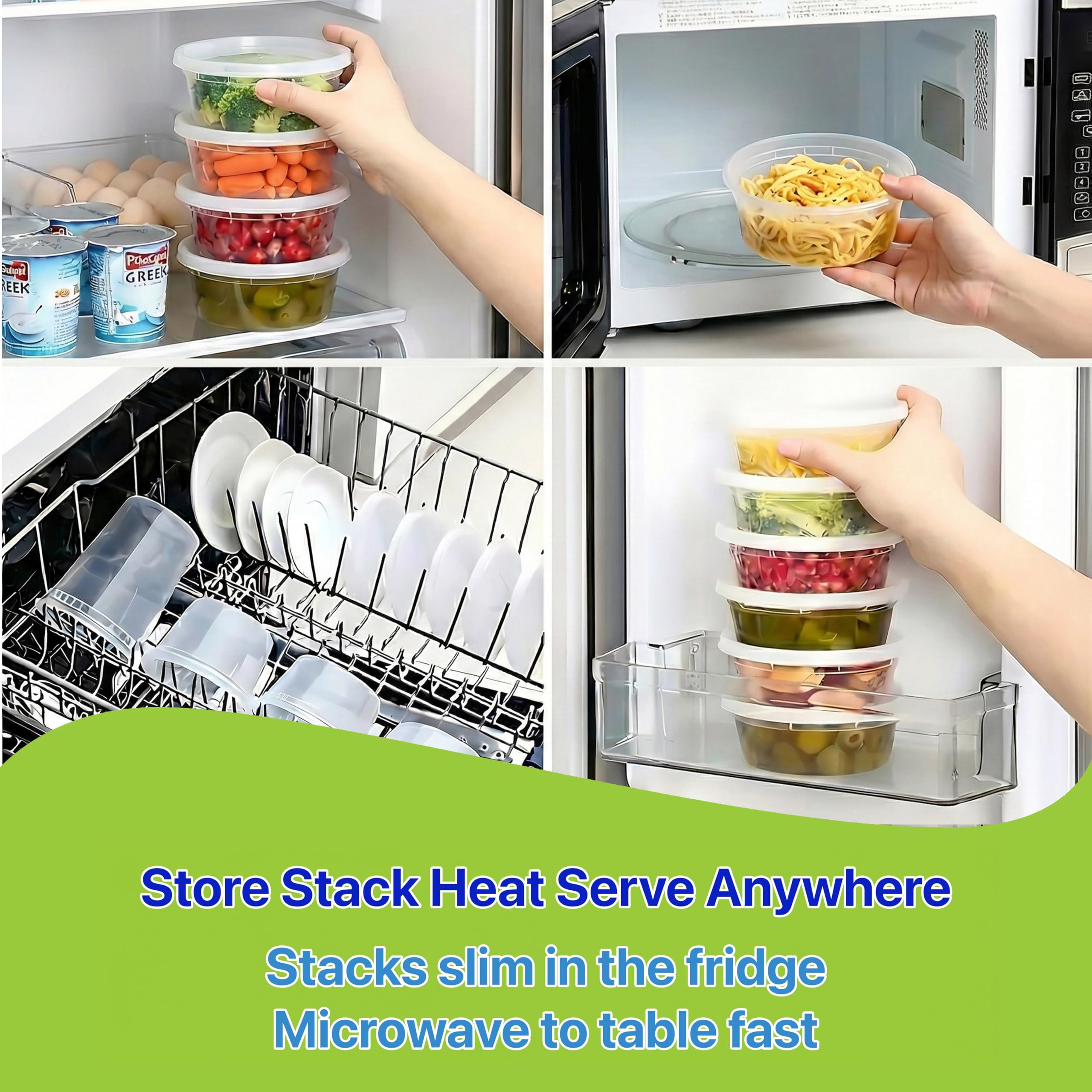 Pokanic Food Storage Containers [50 Set] 16 oz Plastic Deli Containers with Lids Slime Soup Meal Prep Containers | BPA Free | Stackable | Leakproof | Microwave/Dishwasher/Freezer Safe