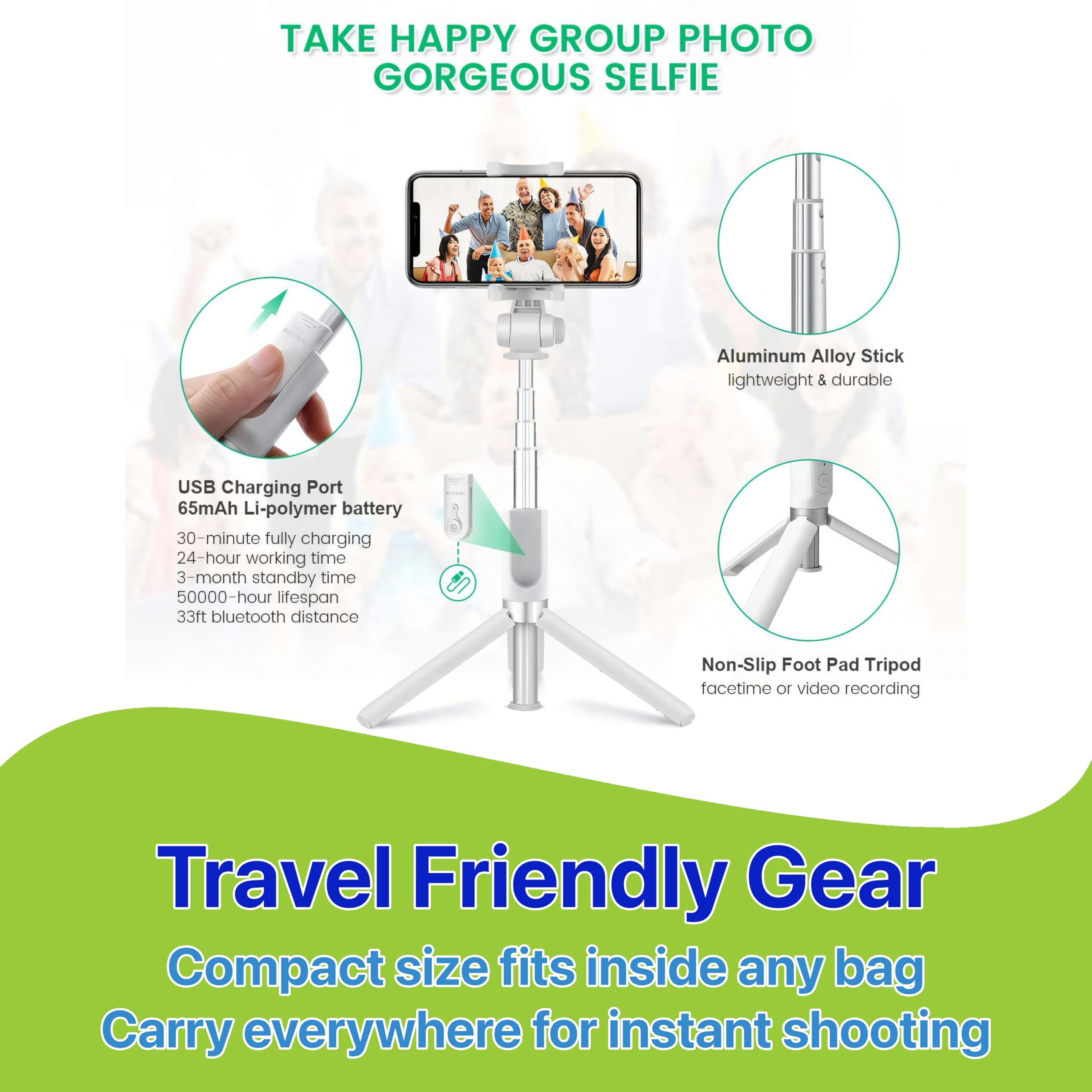 Pokanic Selfie Stick Tripod with Wireless Remote Controller Pouch Extendable Adjustable Stand Mount Light-Weight V-Log Compatible with All Apple iPhone, Samsung Galaxy