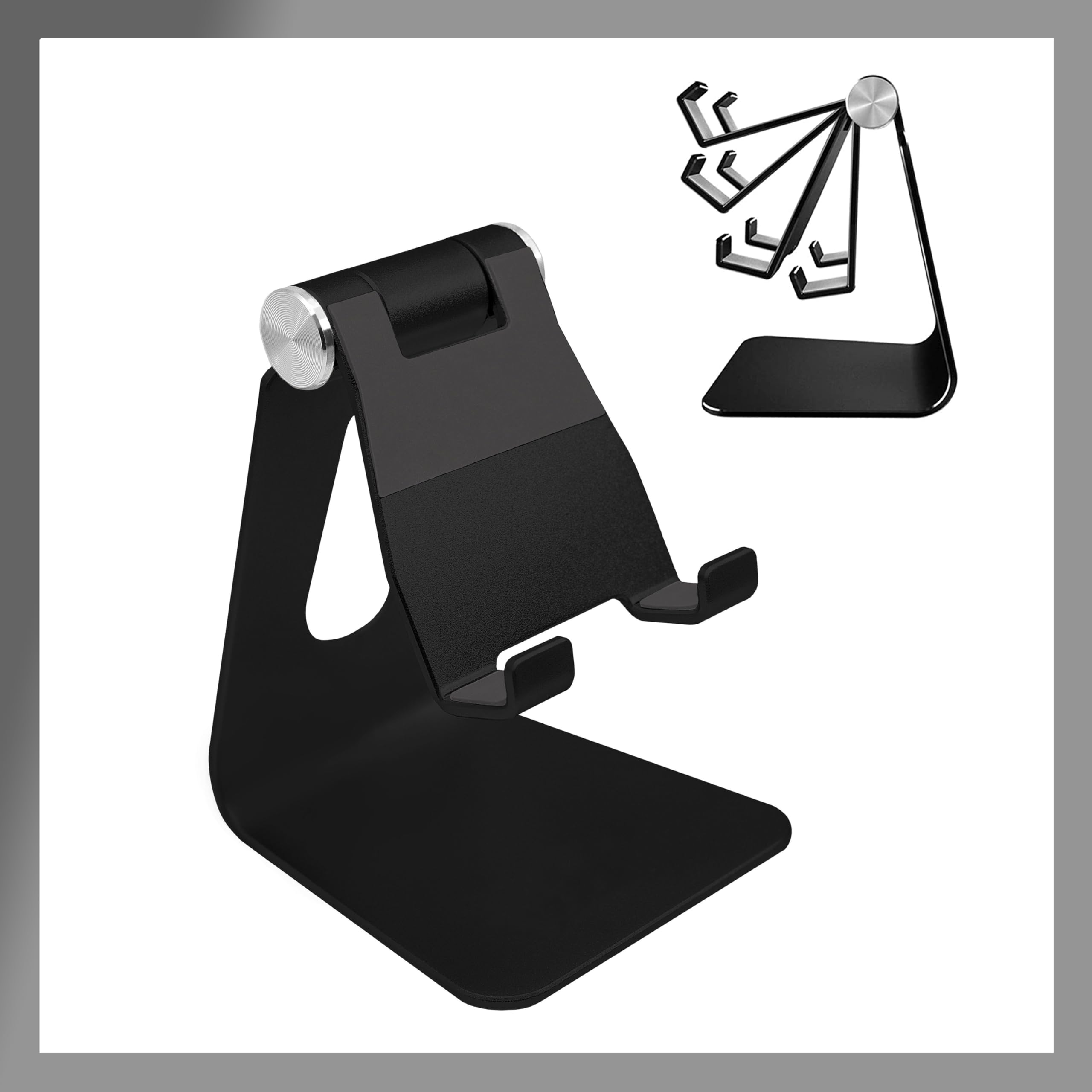 Pokanic Phone & Tablet Stand Adjustable Multi‑Angle Aluminum Phone & Tablet Stand Non‑Slip Dock/Cradle/Charging Station for Desktop, Bed, Kitchen, Office