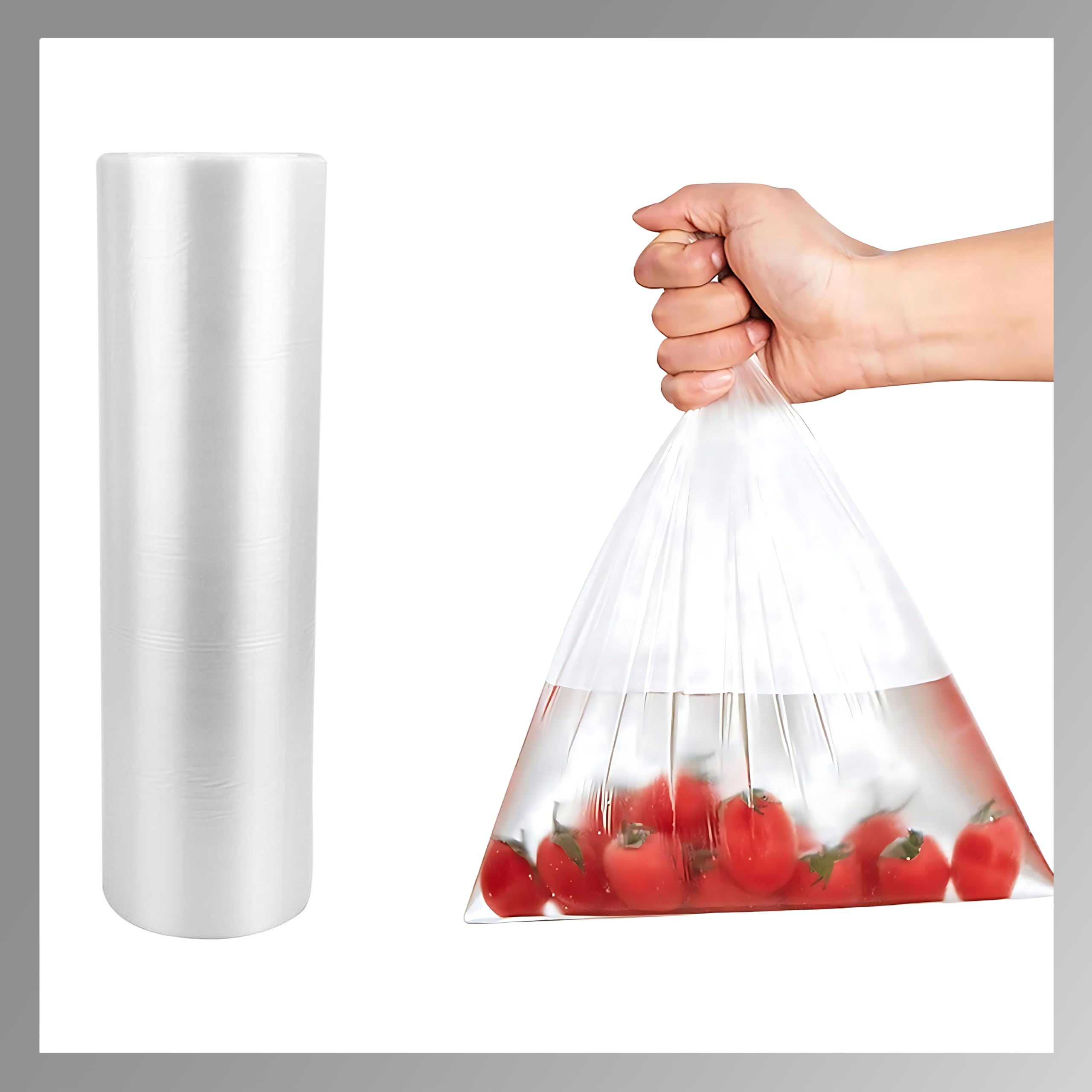 Pokanic Clear Plastic Produce Bags Reusable Washable Freshness Disposable Continuous Roll Easy Peel Off Kitchen Office Grocery Home Use for Produce Food Fruits Bread Storage