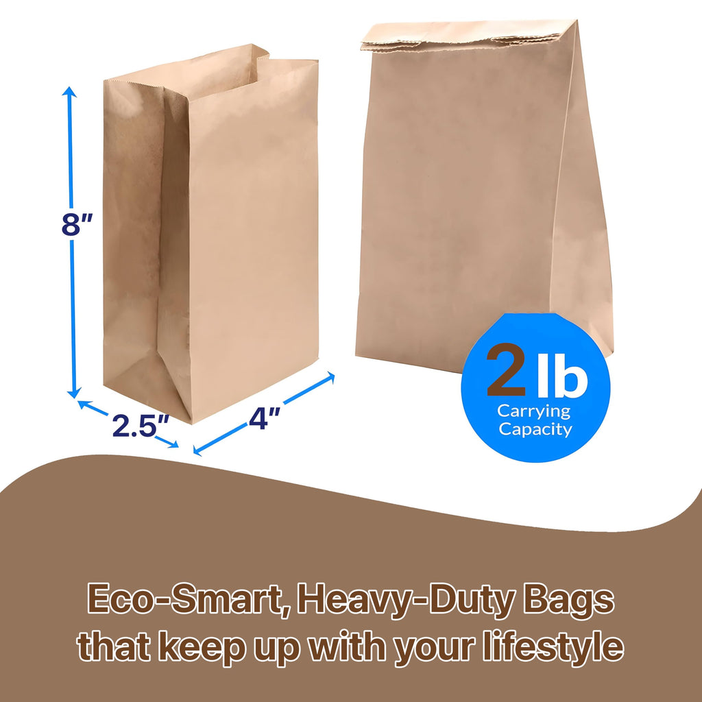 Pokanic Lunch Brown Paper Bags x 500 pcs (10 x 5 x 3 inch) Bulk Kraft 4 lb Capacity Eco Friendly Reusable Heavy DutyDisposable for Grocery Snacks Crafts Lunch Sandwich Food