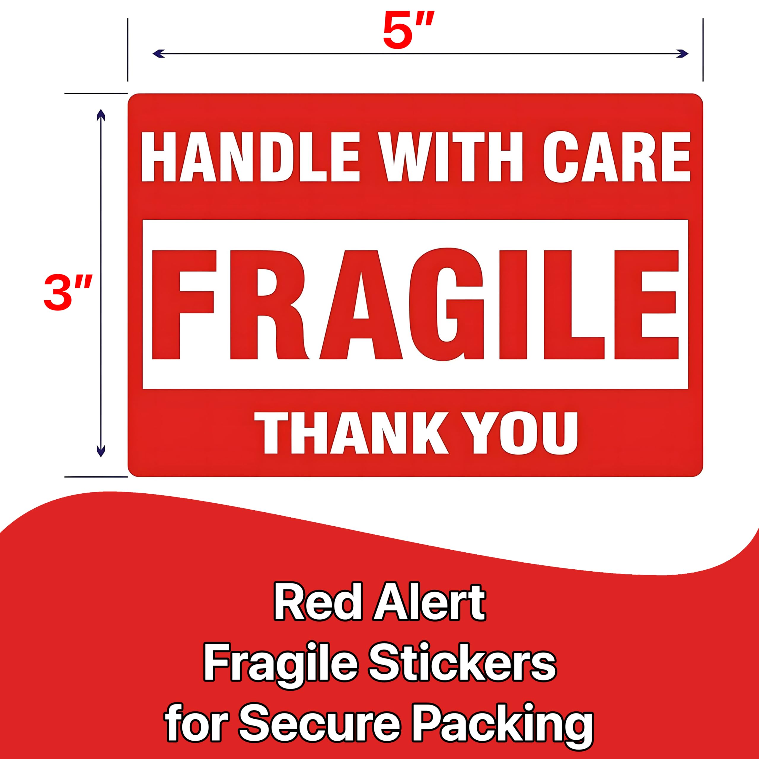 Pokanic Fragile x 500 Stickers Per Roll Handle with Care - Thank You Warning Red Permanent Adhesive Labels for Shipping Moving Packing