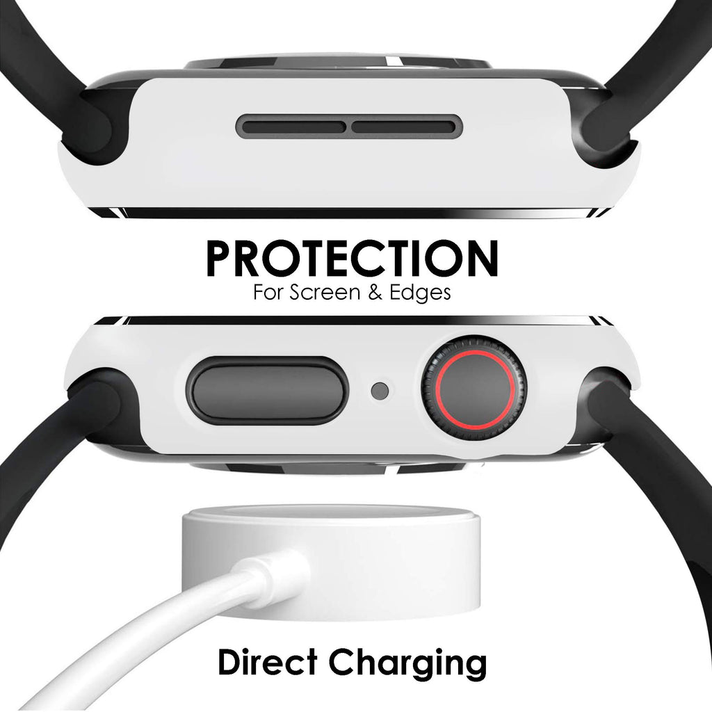 Pokanic [2 Pack Compatible with Apple Watch 9 8 7 6 5 4 3 2 1 SE Series iWatch 9H Tempered Glass Case Full Screen Protector Cover Scratch