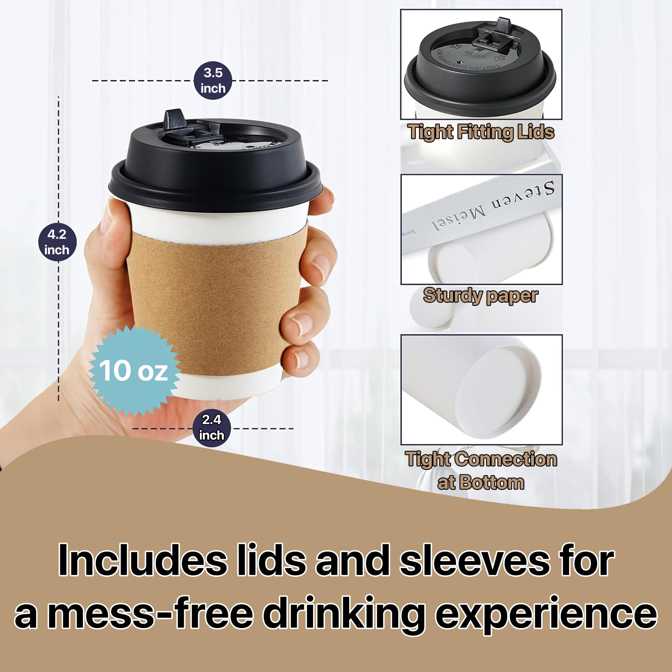 Pokanic Paper White Cups [ oz] with Lids and Sleeves x [10 Set] Disposable Hot Cold Coffee Water Beverage Drinking for School Office Home Kitchen Cafe Restaurant