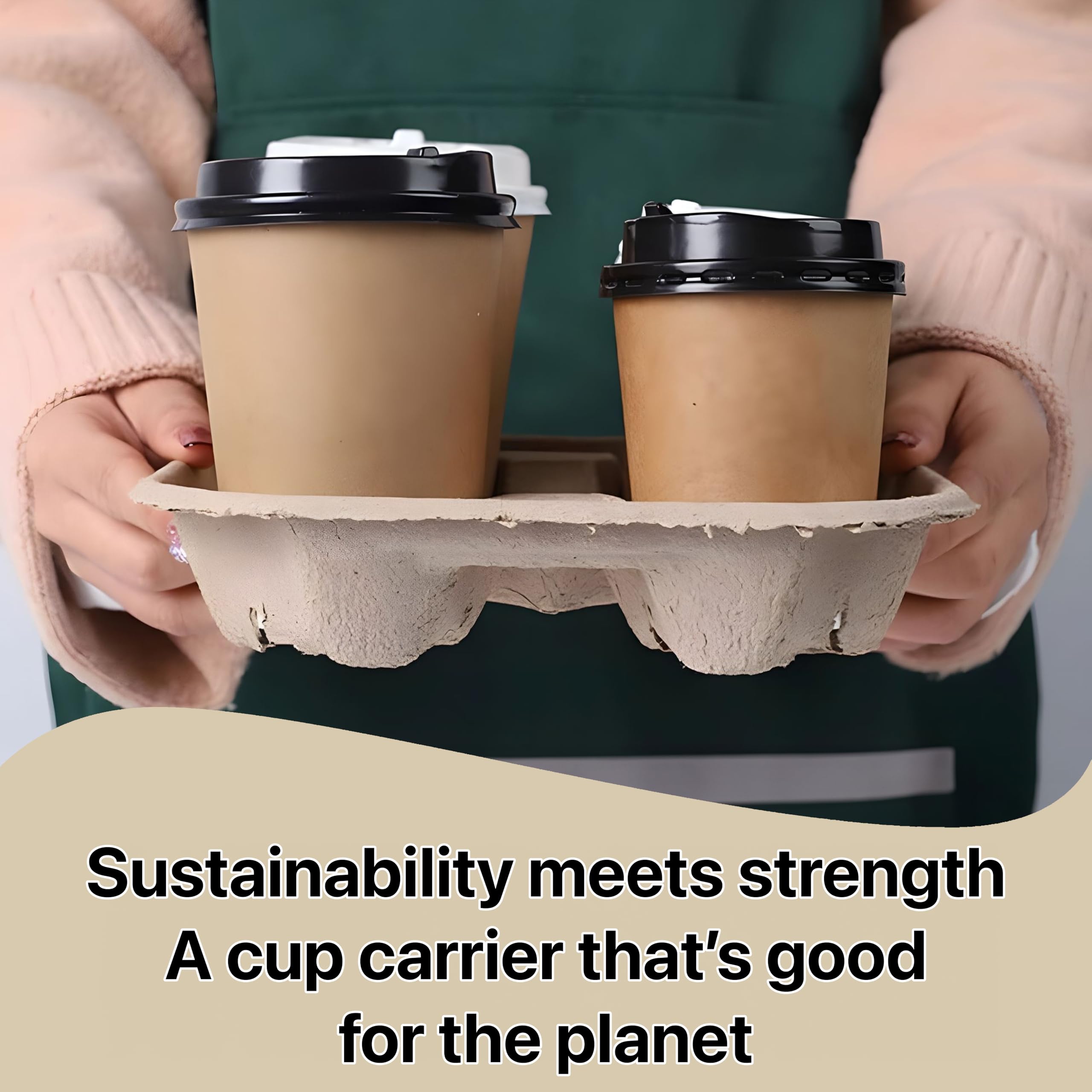 Pokanic 4-Compartment Drink Carrier [ Pack], 8–32 oz No-Spill Biodegradable Eco-Friendly Tray for Hot/Cold Coffee and Beverages, Take-Out Delivery Use ( Pack, 4 Cup-Tray)