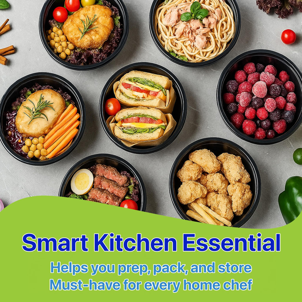 Pokanic Meal Prep Containers Round [ Set] x [ oz] with Lids, 1 compartment, Stackable, Reusable, Leakproof, Food Safe, Microwave, Freezer & Dishwasher Safe for Food Prep Storage