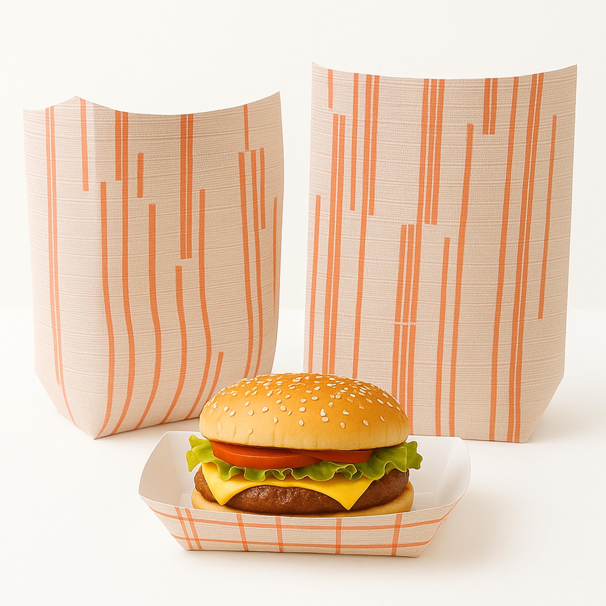 Pokanic Checkered Kraft Paper Boat Trays [3 lb] x [250 Pack] Disposable [7.5" x 6" x 2"] Containers Bowls Baskets Heavy-Duty Foods Snacks Hot Dogs Sandwich Burgers Popcorn Chips Tacos Nachos