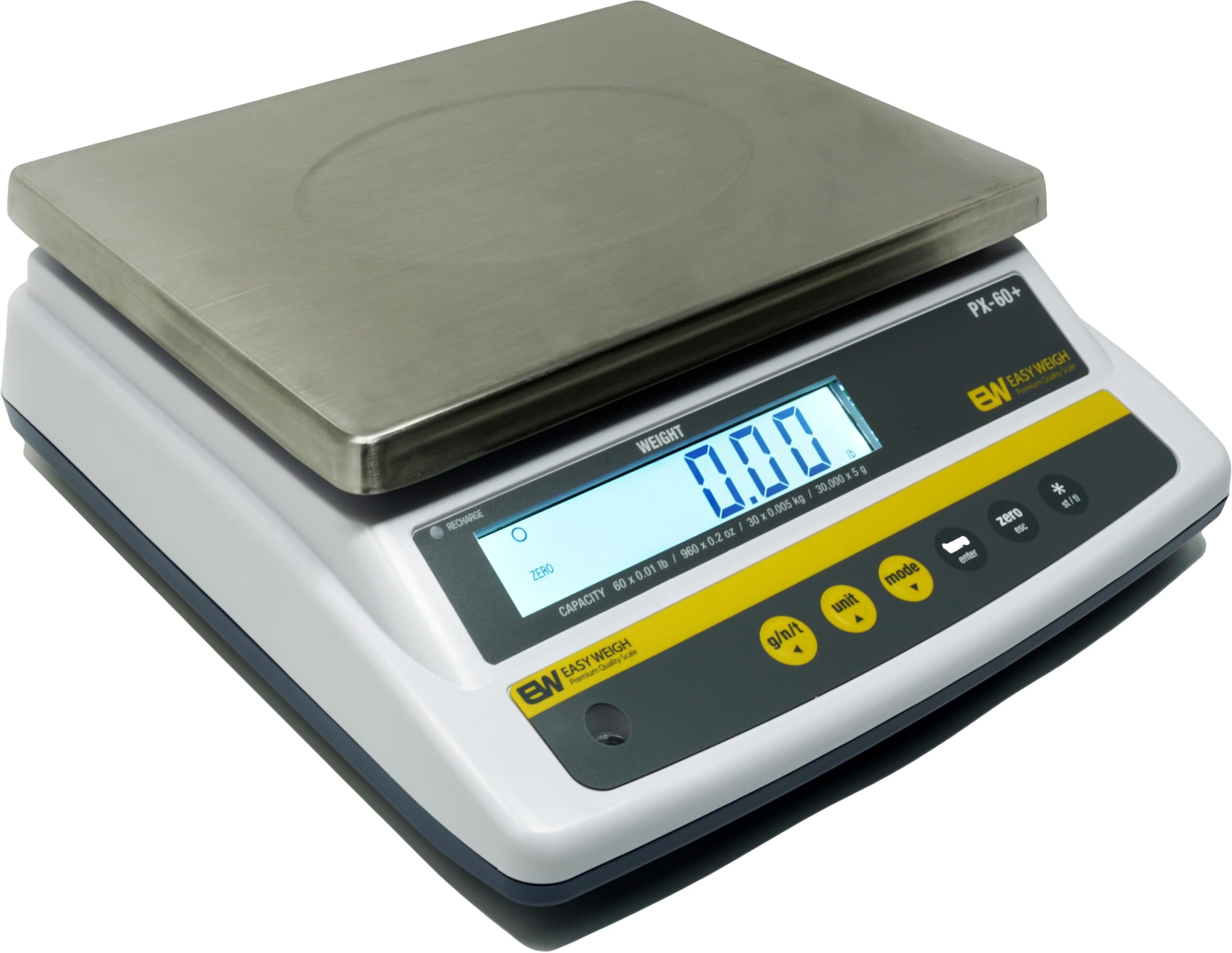 Easy Weigh PX 12 x 0.002 LB Capacity Digital Scale Rechargeable Battery Operated LCD Display Stainless Steel Platter KG Grams Ounces OZ Kitchen Deli Produce Electronic NTEP (PX-12)