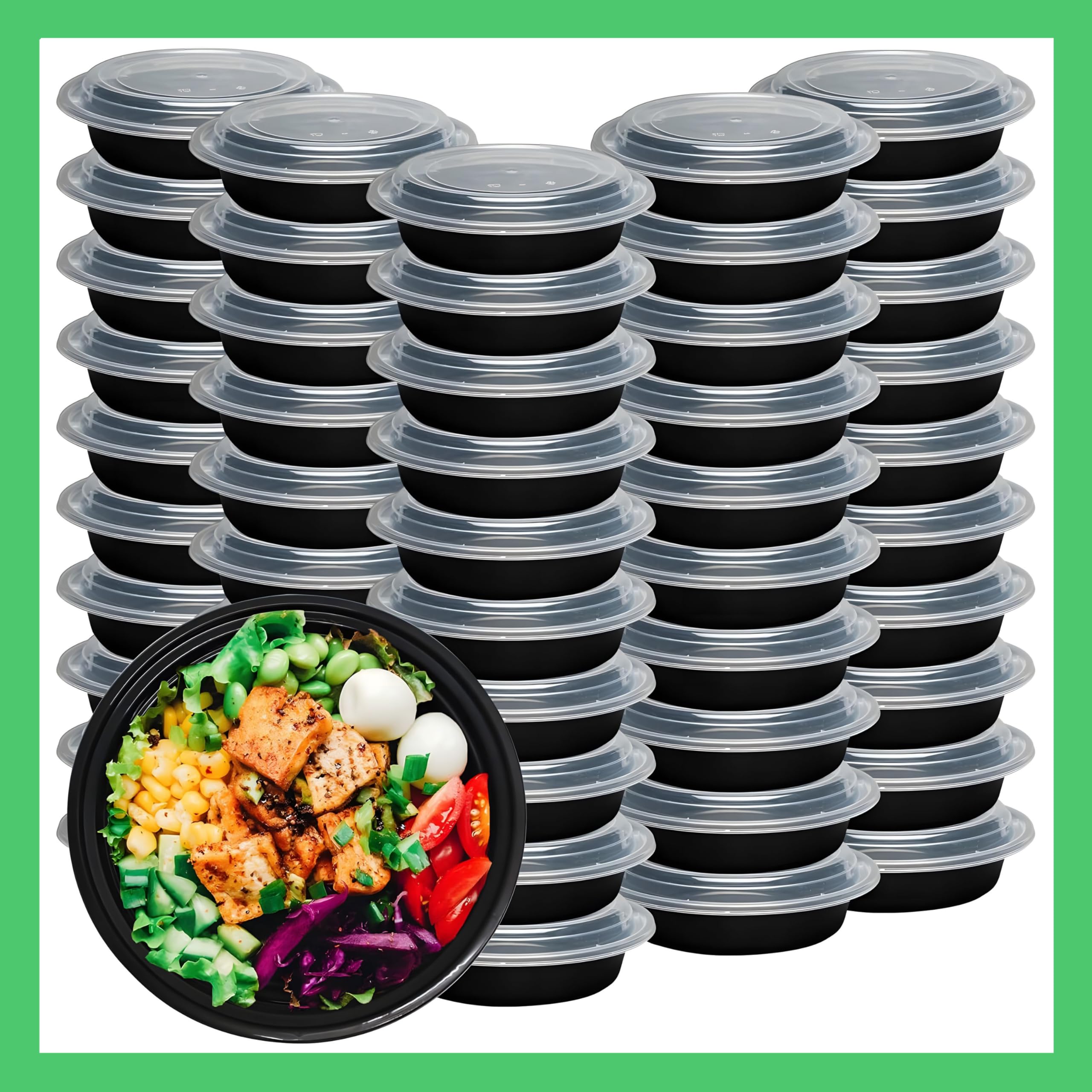 Pokanic Meal Prep Containers Round [ Set] x [ oz] with Lids, 1 compartment, Stackable, Reusable, Leakproof, Food Safe, Microwave, Freezer & Dishwasher Safe for Food Prep Storage