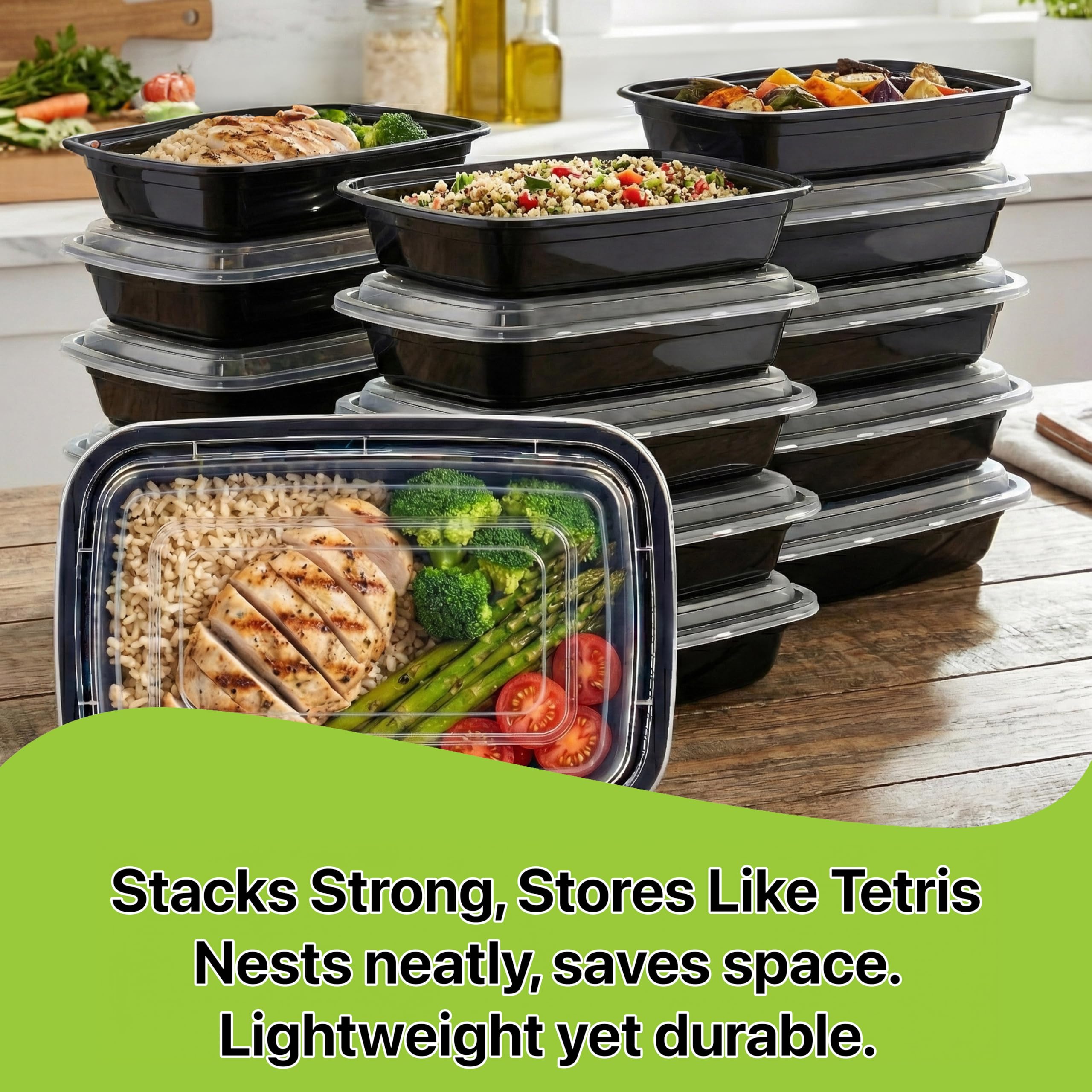Pokanic Meal Prep Containers [ Set] oz with Lids, 1 compartment, Stackable, Reusable, Leakproof, Food Safe, Microwave, Freezer & Dishwasher Safe for Food Prep Storage Bento Box