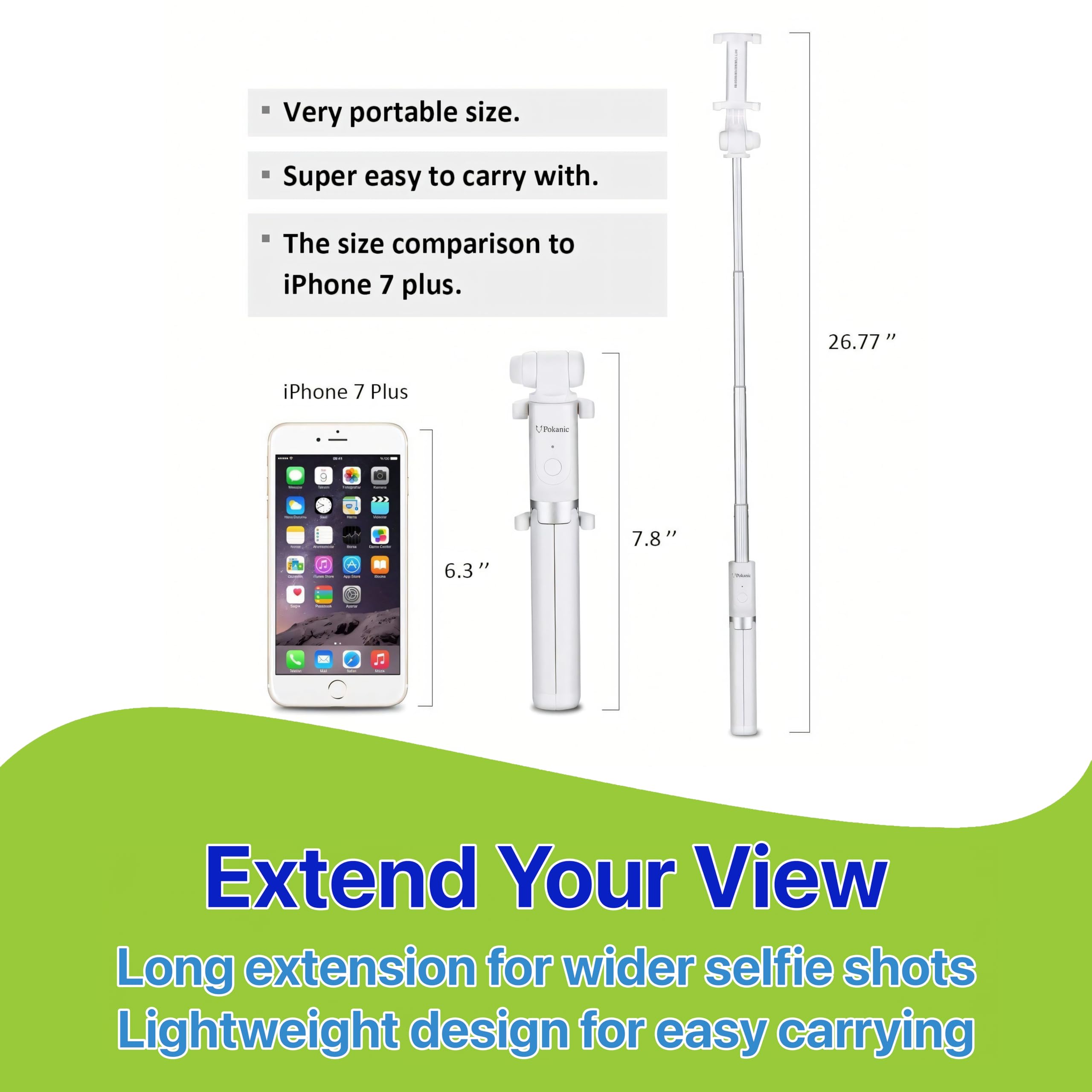 Pokanic Selfie Stick Tripod with Wireless Remote Controller Pouch Extendable Adjustable Stand Mount Light-Weight V-Log Compatible with All Apple iPhone, Samsung Galaxy
