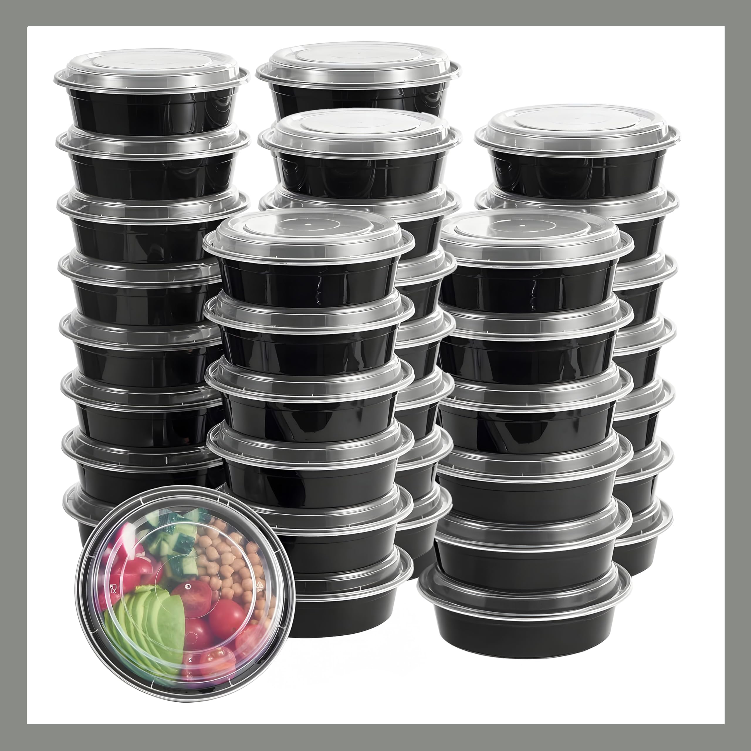 Pokanic Meal Prep Containers Round [ Set] x [ oz] with Lids, 1 compartment, Stackable, Reusable, Leakproof, Food Safe, Microwave, Freezer & Dishwasher Safe for Food Prep Storage
