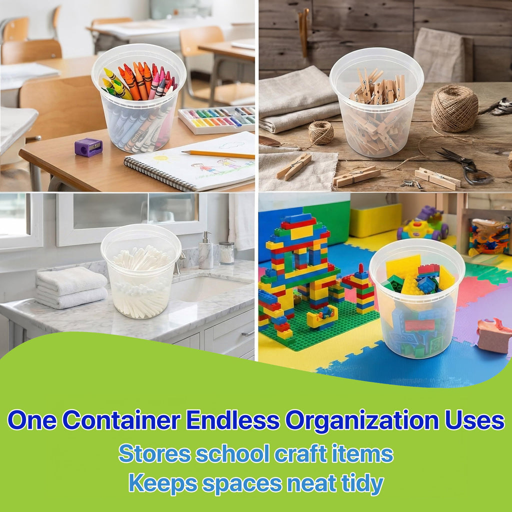 Pokanic Food Storage Containers [50 Set] 16 oz Plastic Deli Containers with Lids Slime Soup Meal Prep Containers | BPA Free | Stackable | Leakproof | Microwave/Dishwasher/Freezer Safe